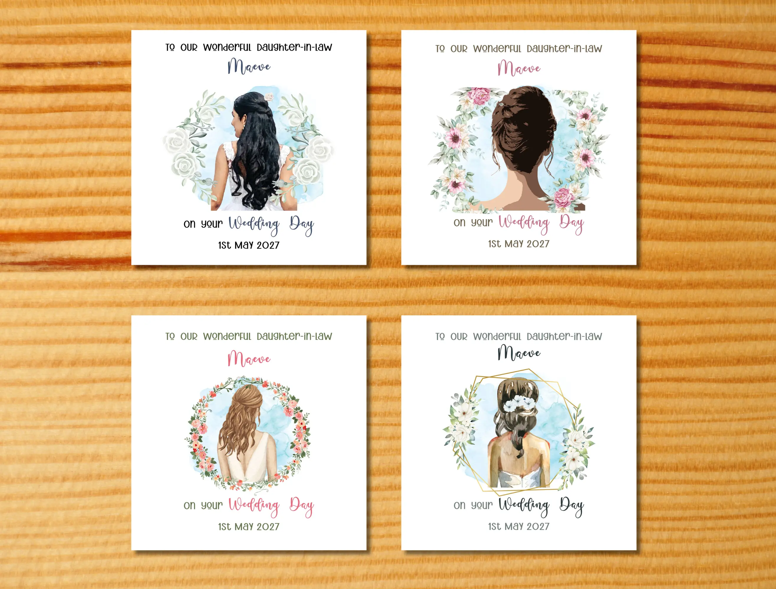 Custom wedding card floral daughter-in-law