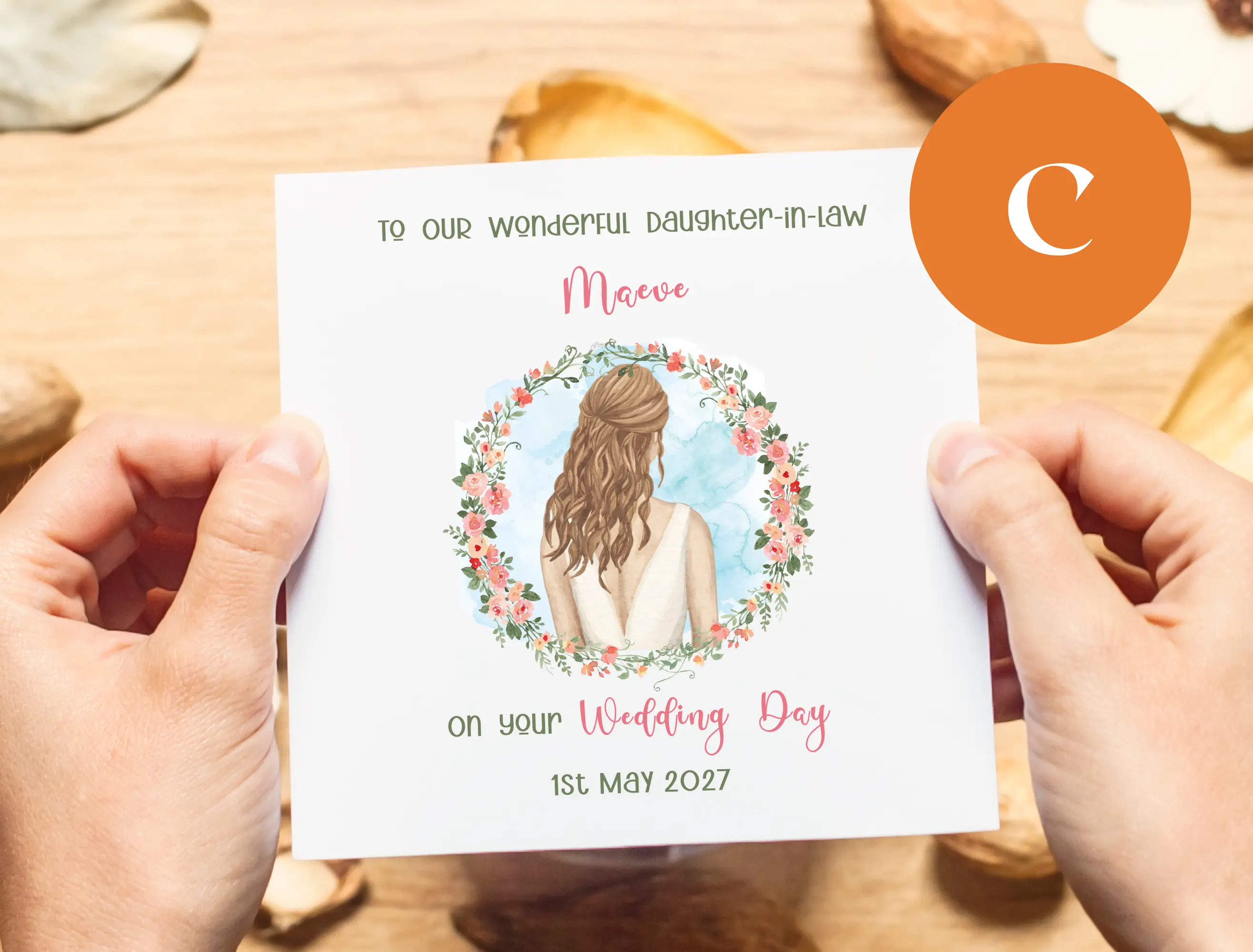 Custom wedding card floral daughter-in-law
