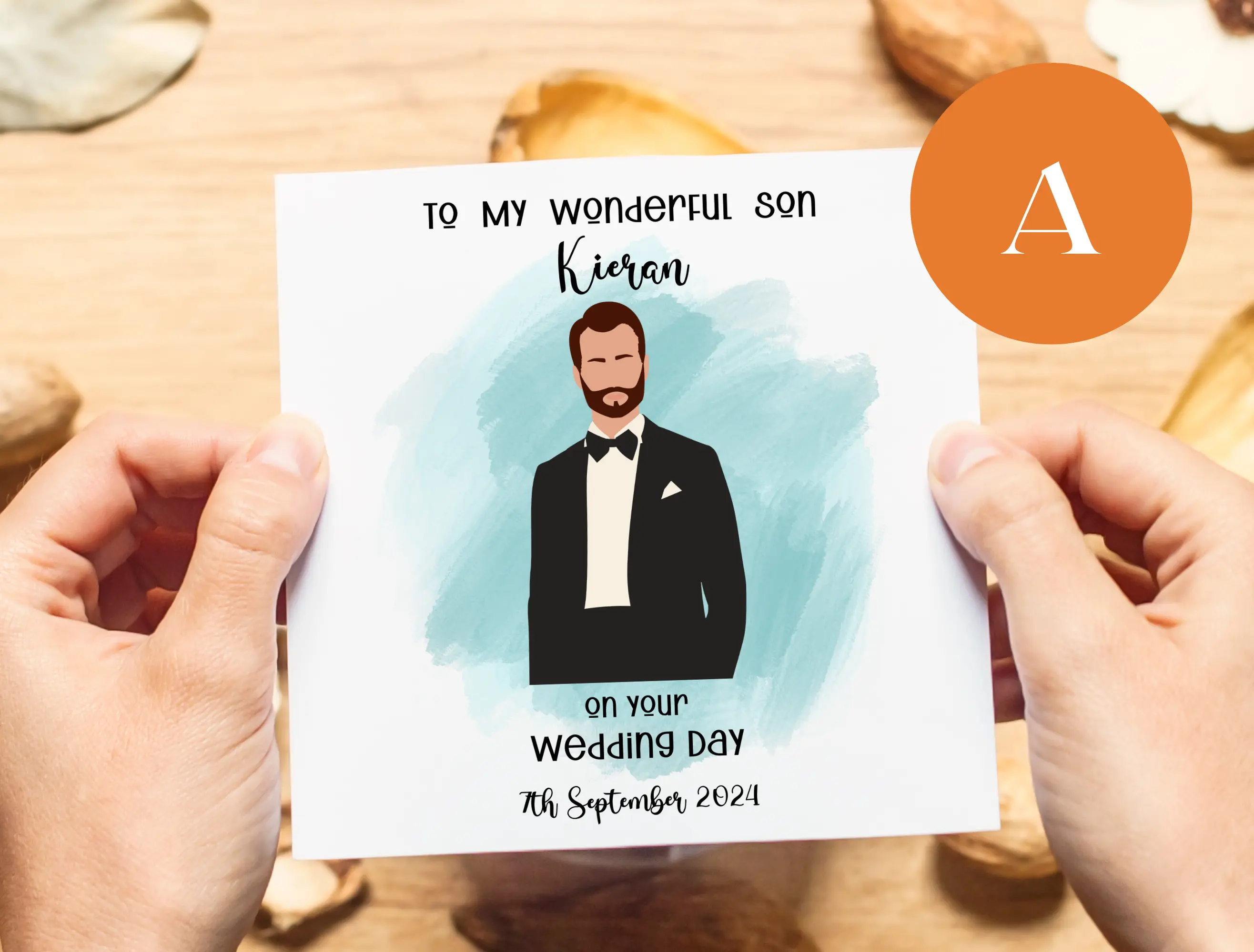 Custom wedding card for son with beard