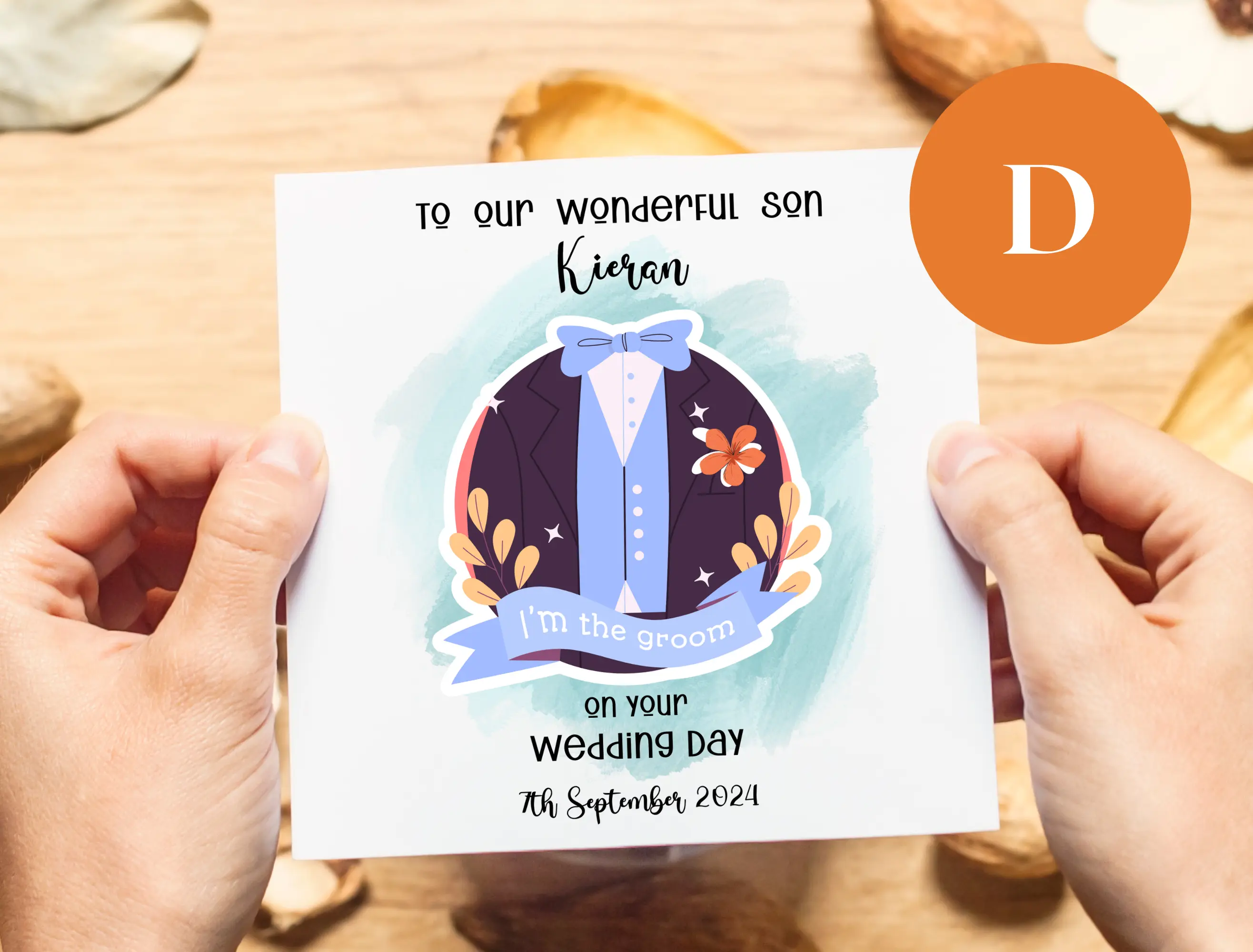 Custom wedding card for son with wedding suits