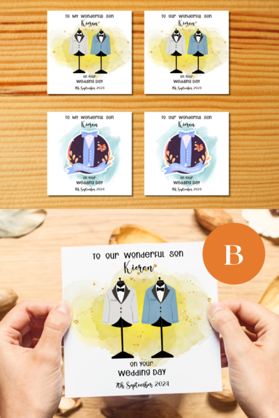 Custom wedding card for son with wedding suits