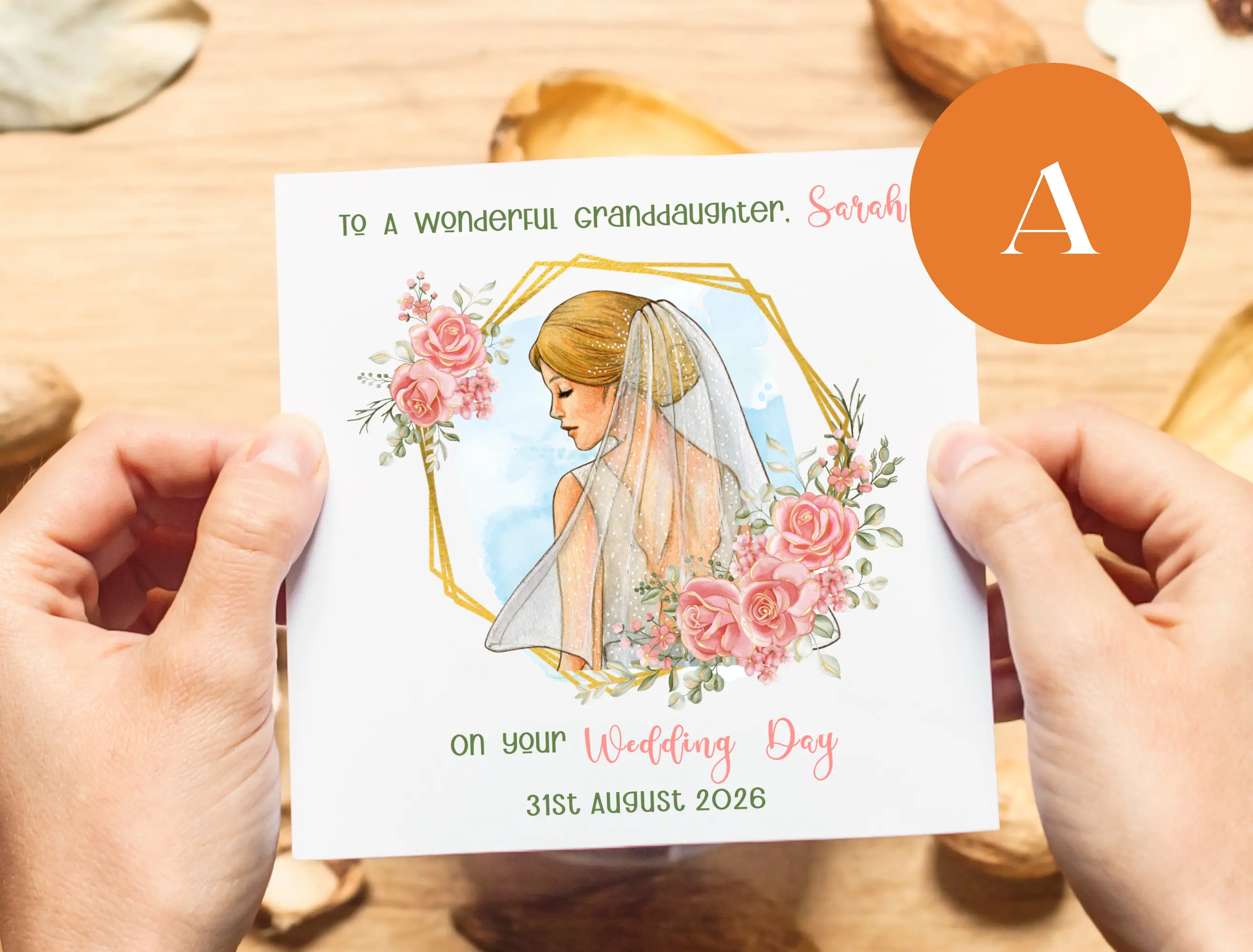 Custom wedding day card for wonderful granddaughter name and date