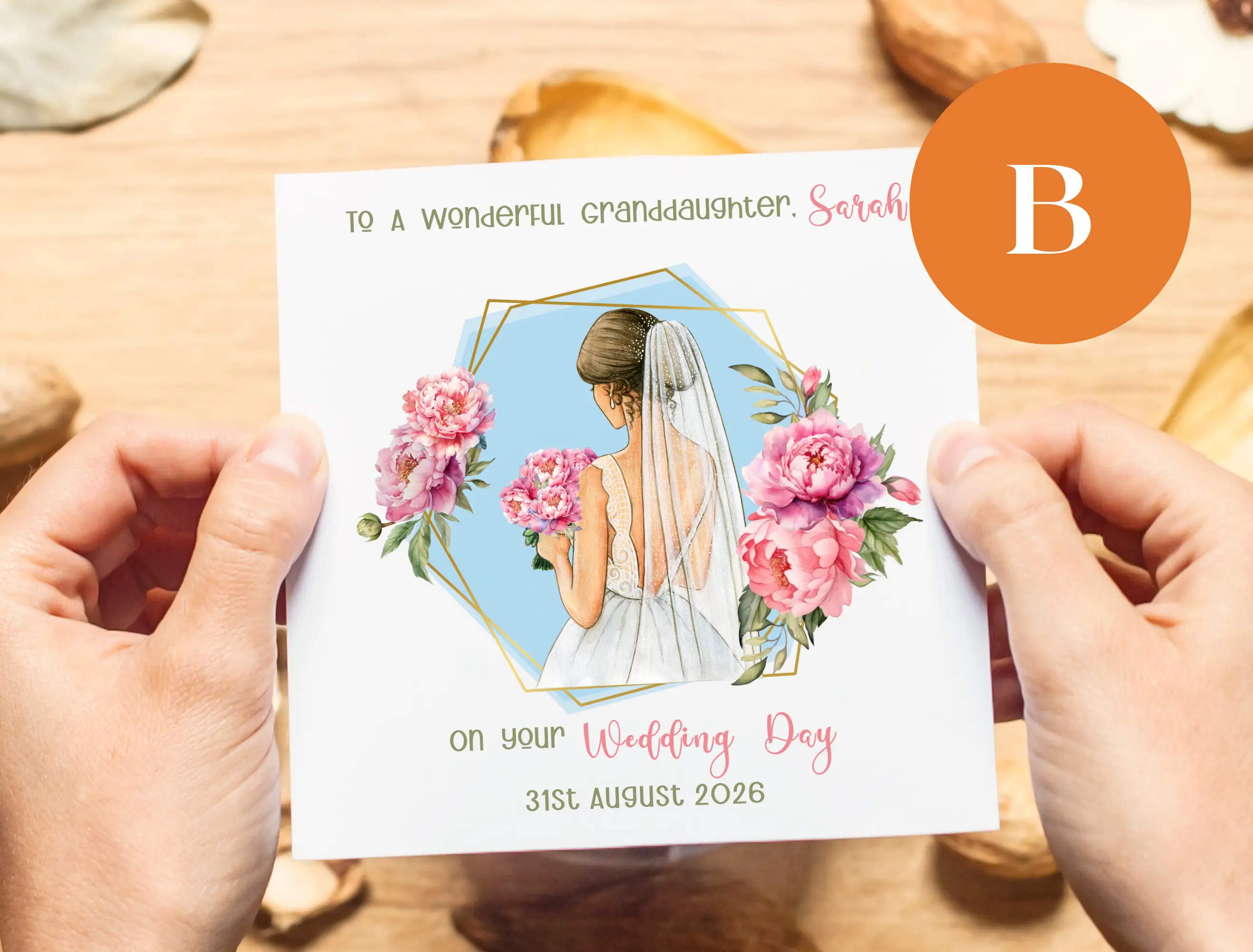 Custom wedding day card for wonderful granddaughter name and date