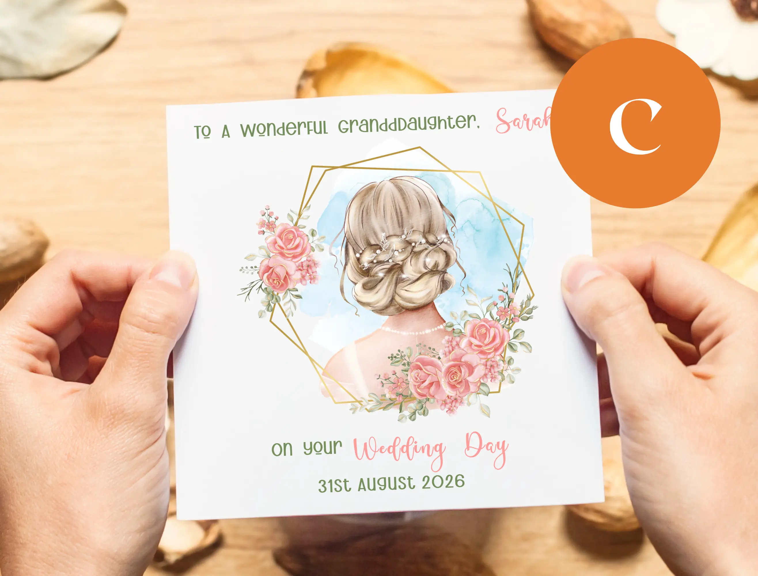 Custom wedding day card for wonderful granddaughter name and date