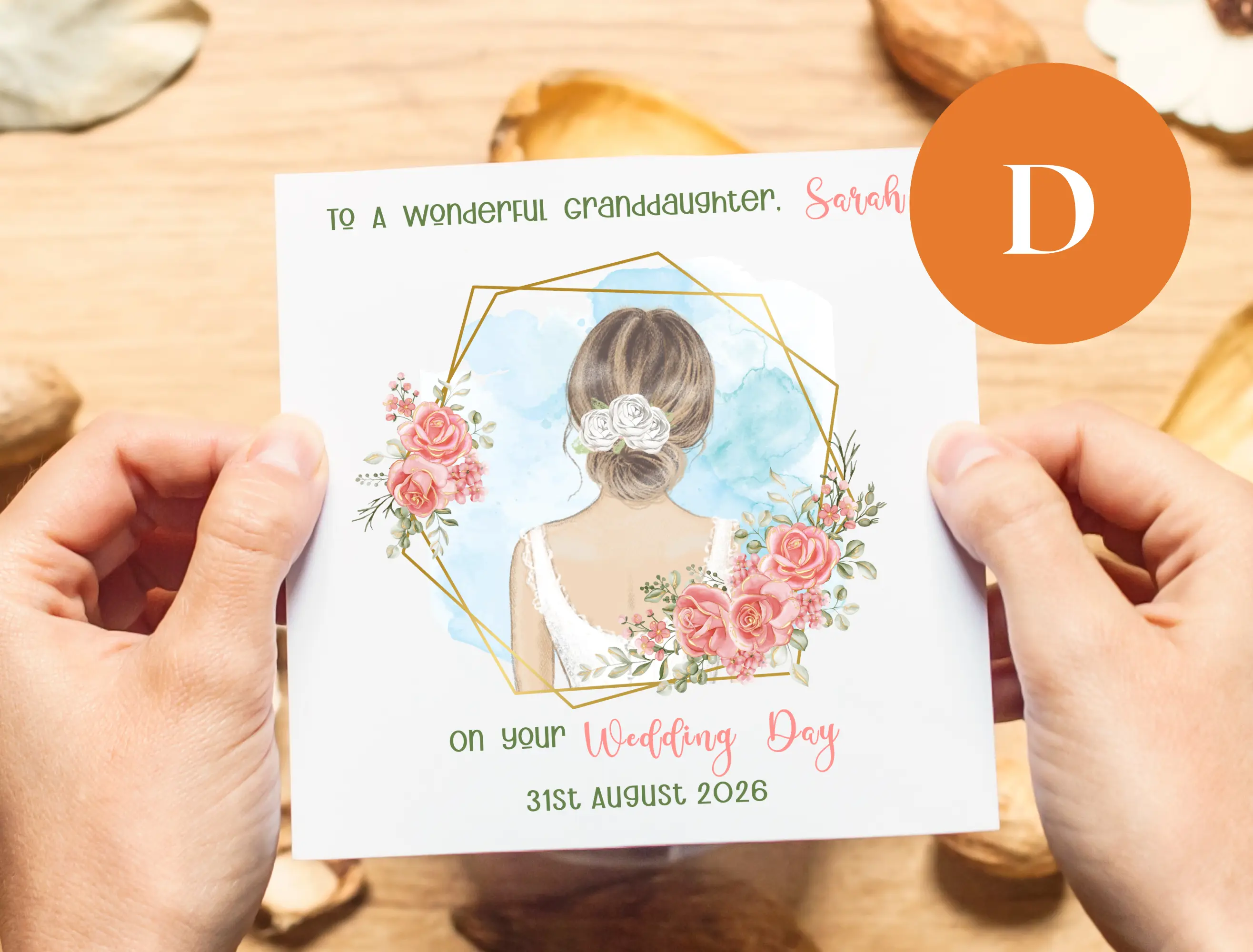 Custom wedding day card for wonderful granddaughter name and date