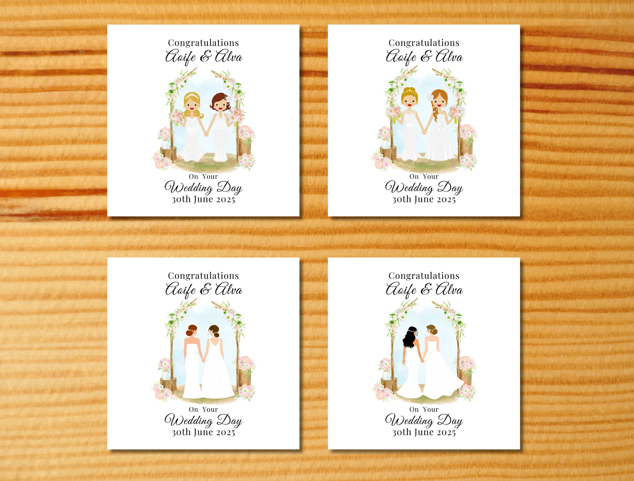 Floral lesbian wedding card with two brides