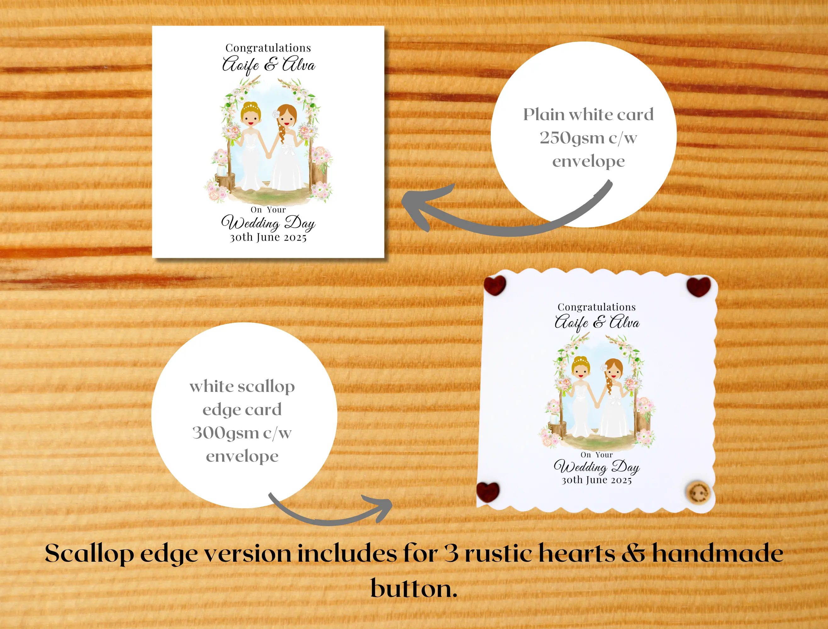 Floral lesbian wedding card with two brides