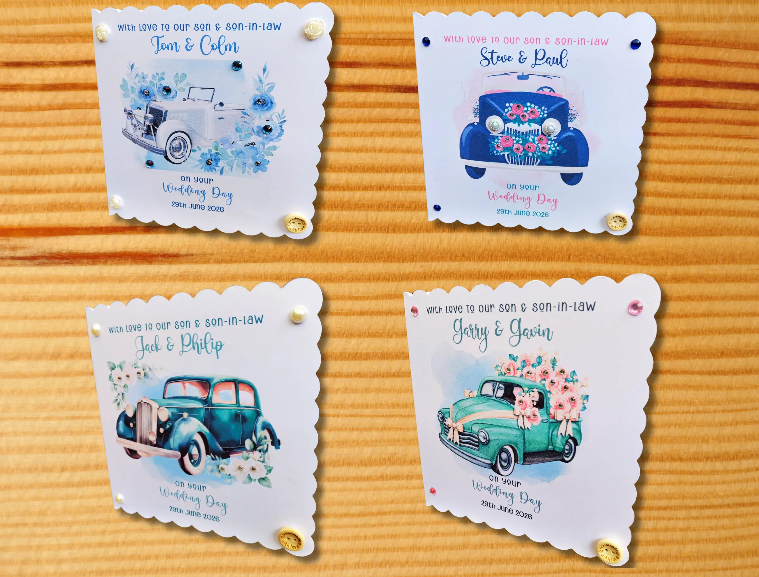 Gay wedding card for son and son in law vintage car