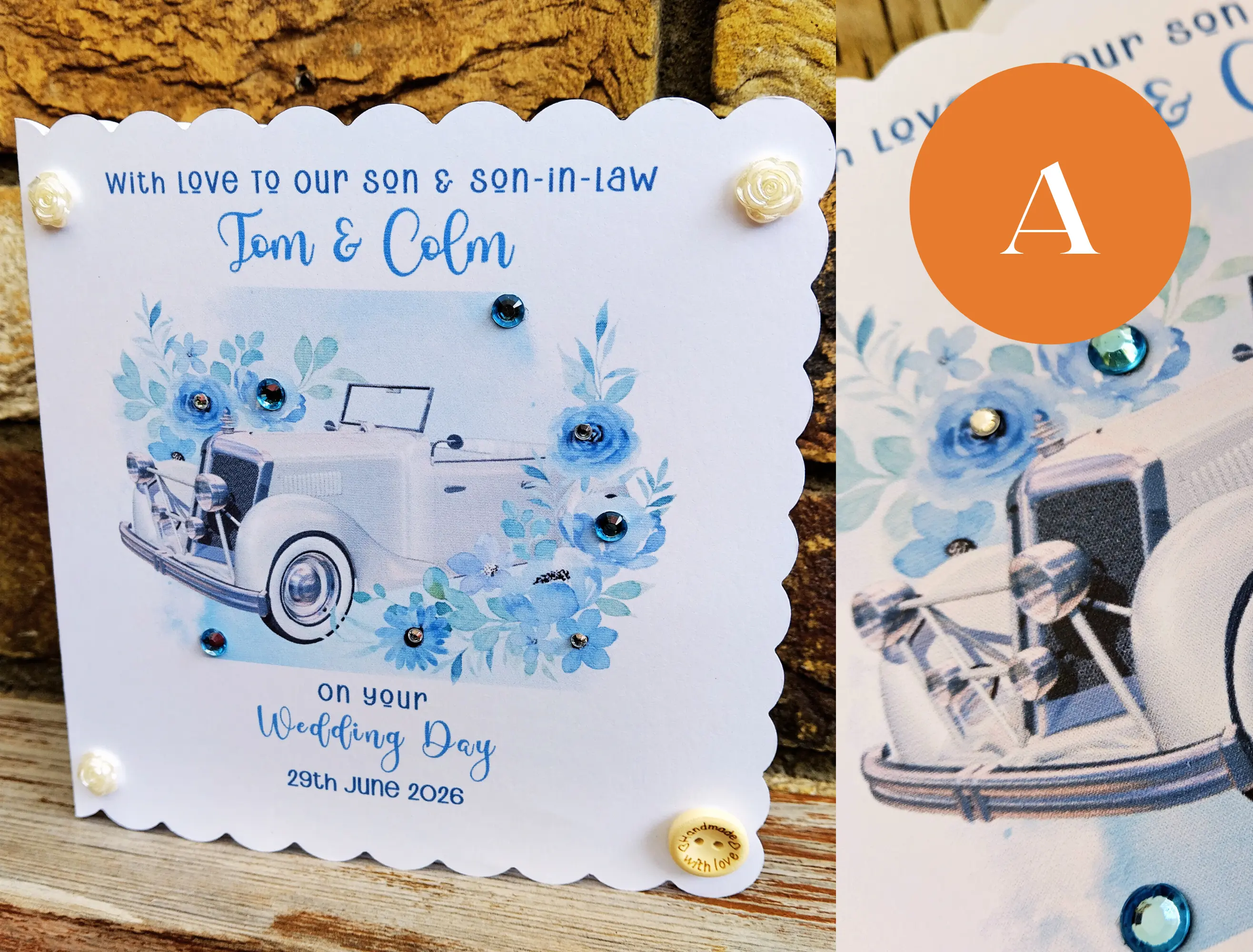 Gay wedding card for son and son in law vintage car