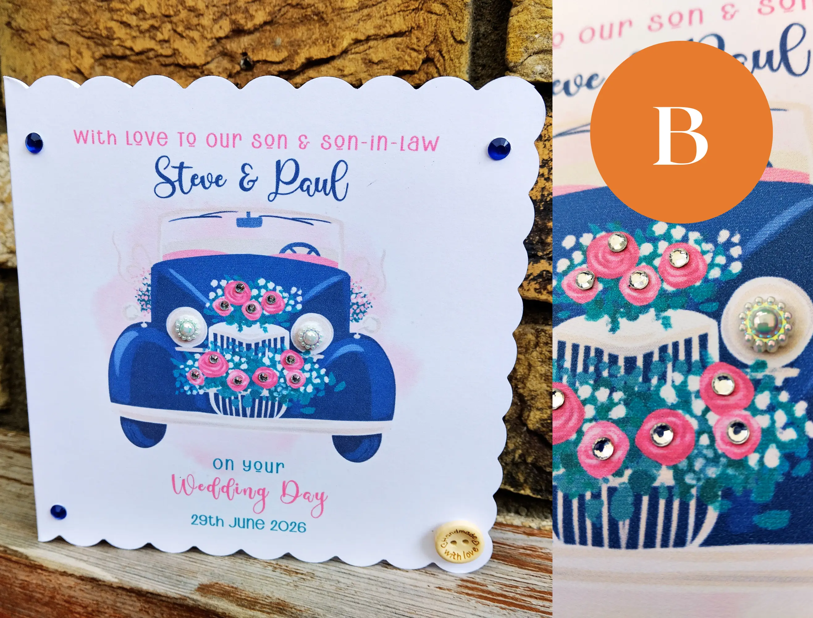 Gay wedding card for son and son in law vintage car