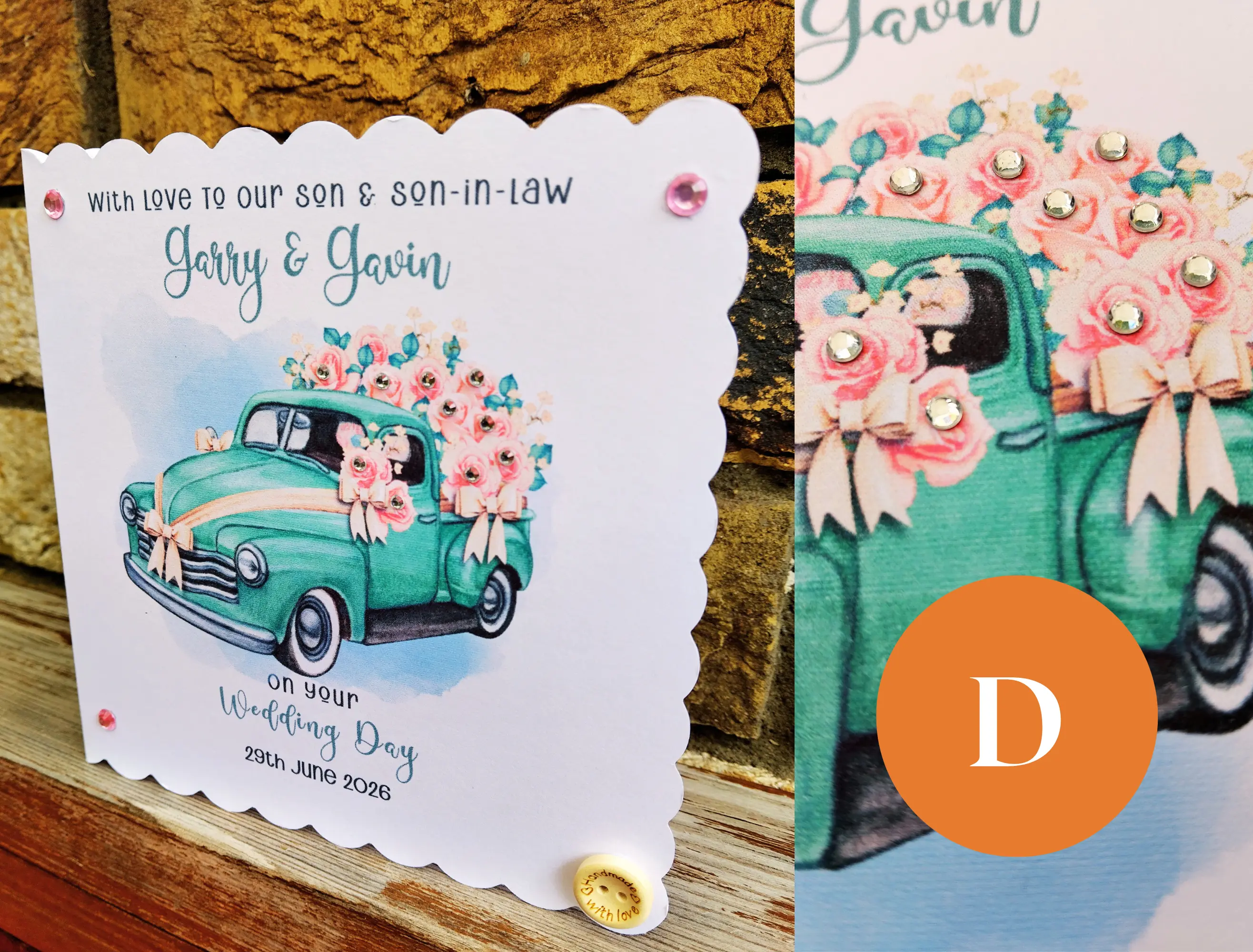 Gay wedding card for son and son in law vintage car