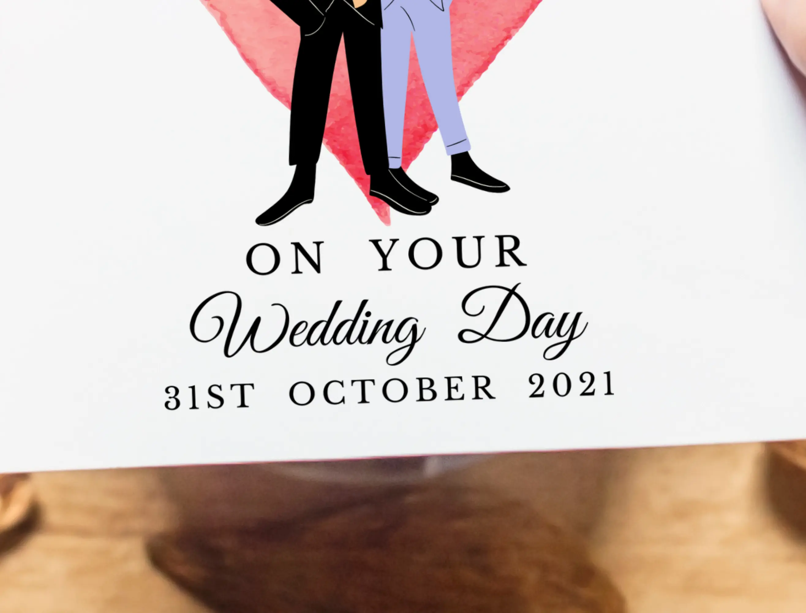 Gay wedding card two grooms red heart