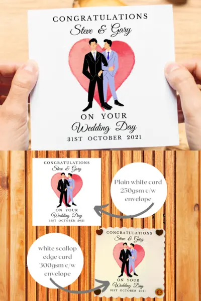 Gay wedding card two grooms red heart