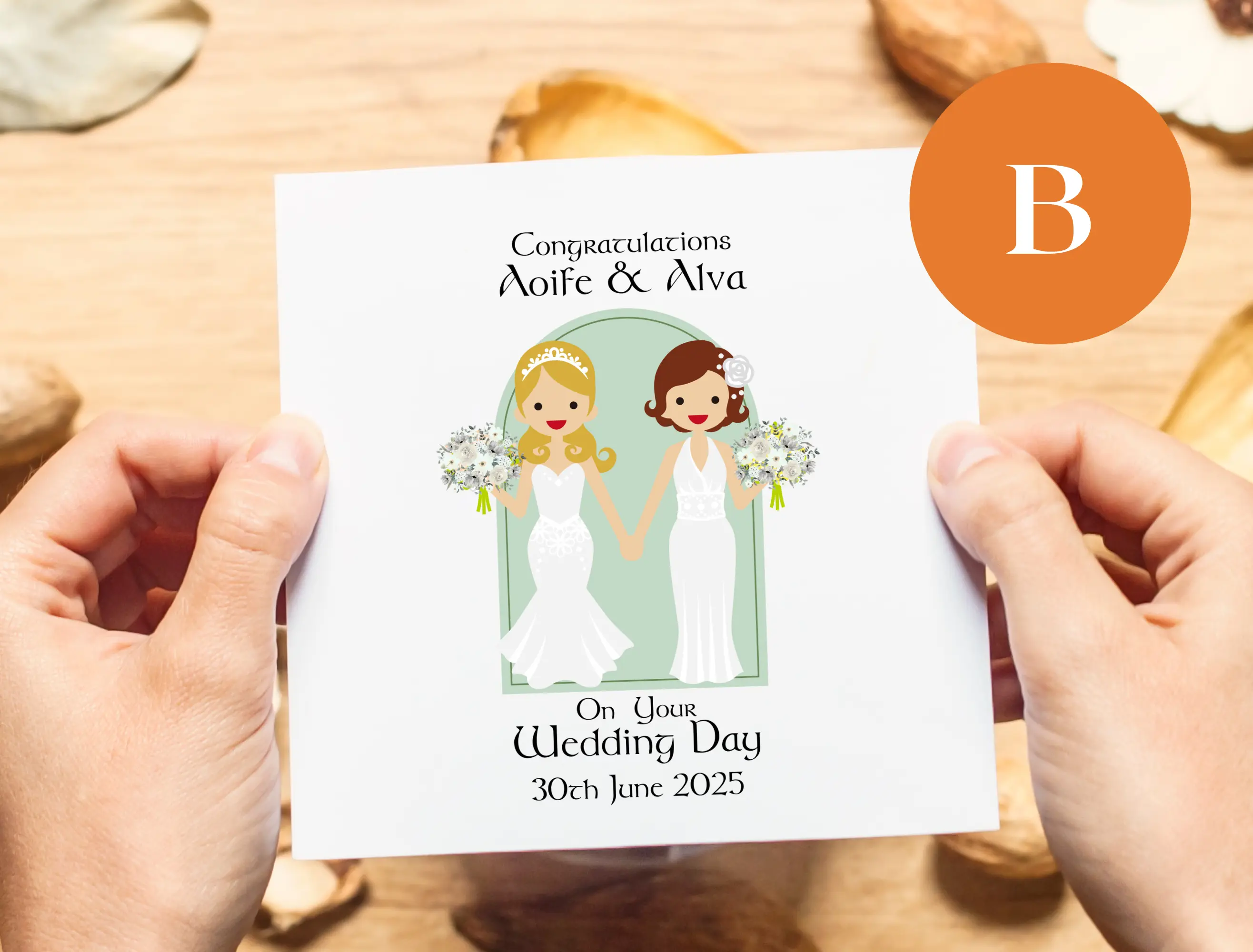 Lesbian wedding card Ireland personalised for two brides