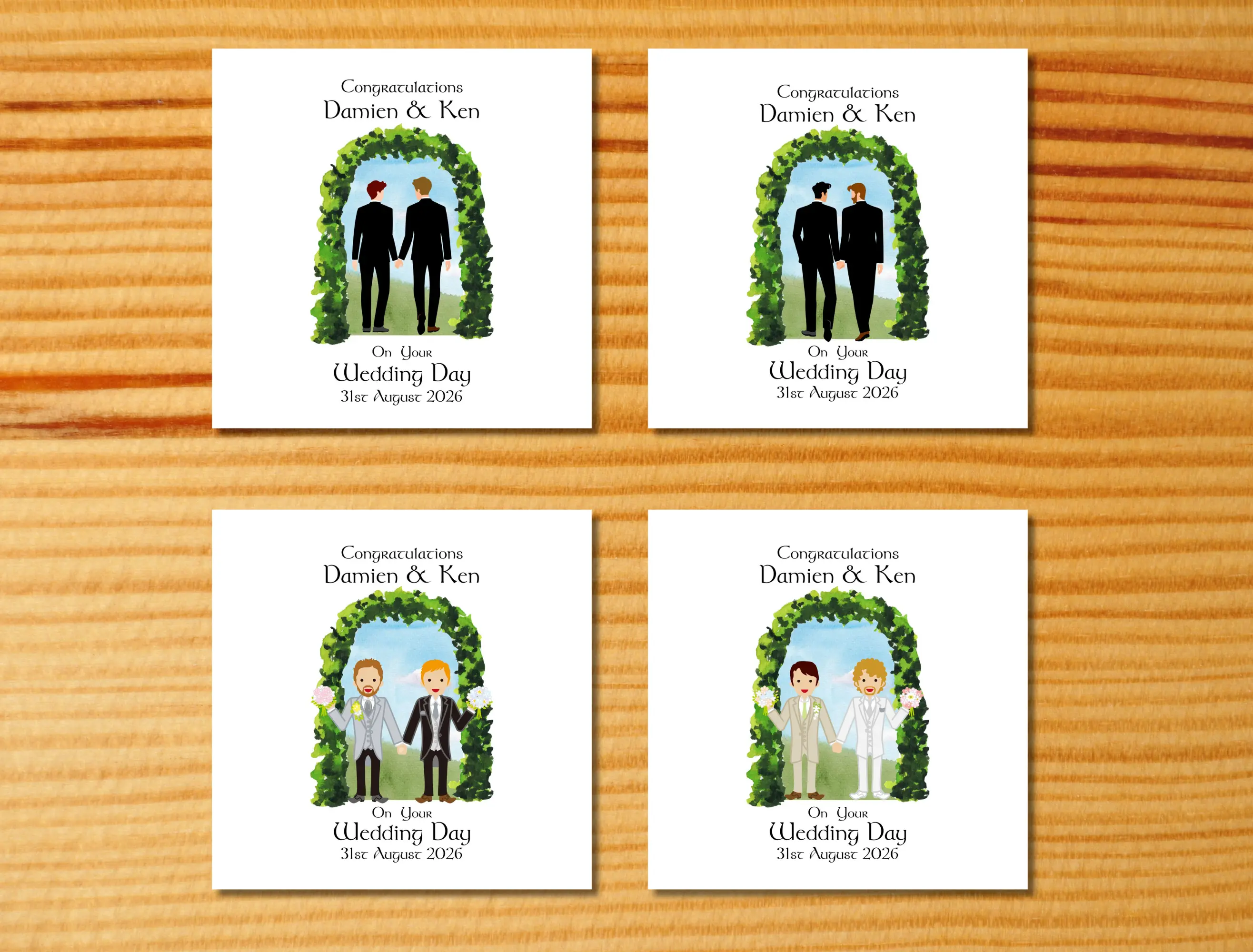 Personalised gay wedding card botanical arch
