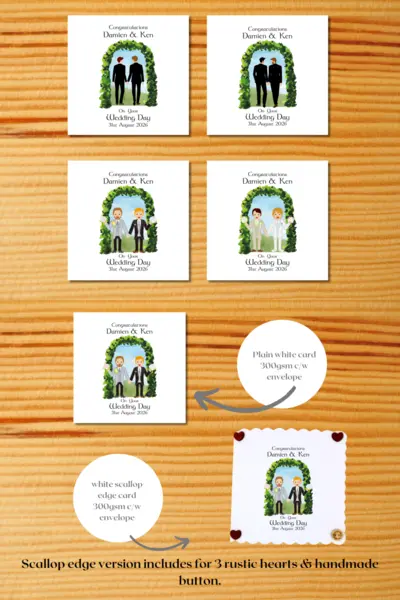 Personalised gay wedding card botanical arch