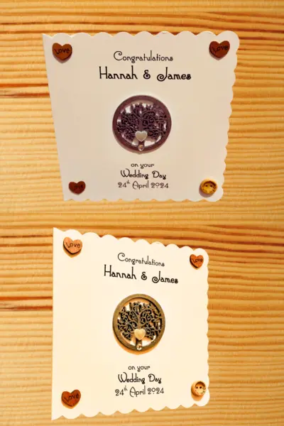Personalised tree of life wedding card rustic hearts
