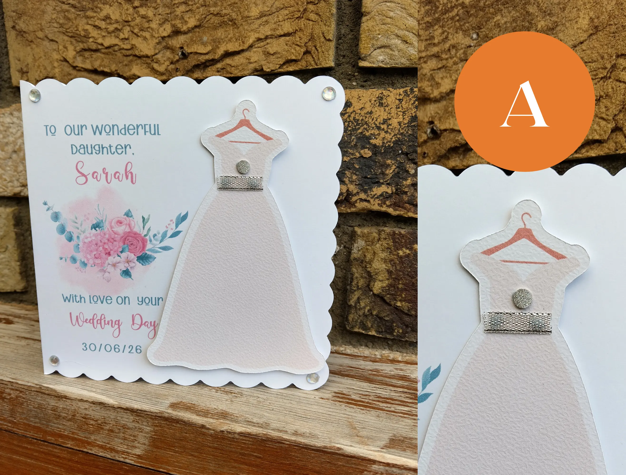 Personalised wedding card for daughter cut out dress