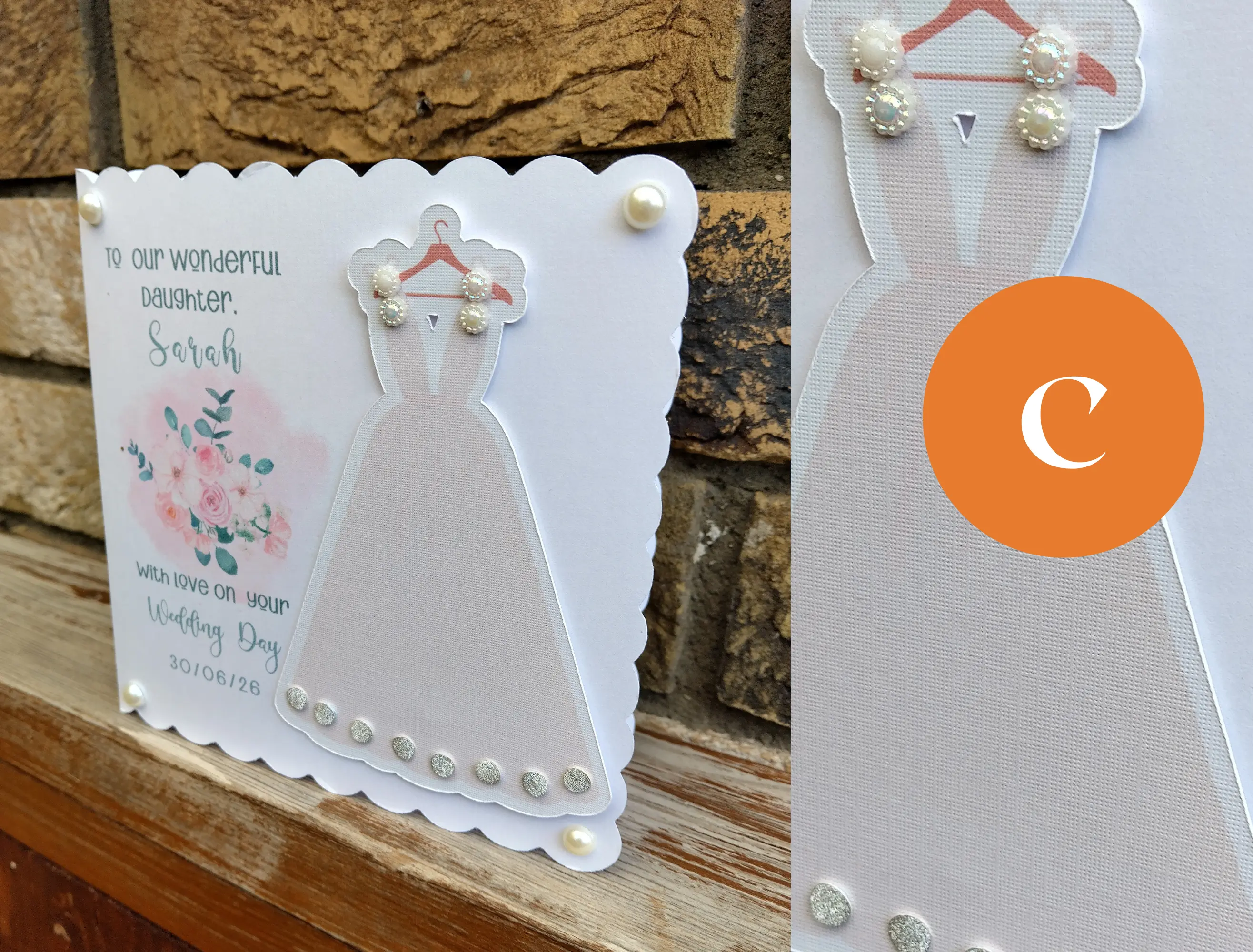 Personalised wedding card for daughter cut out dress