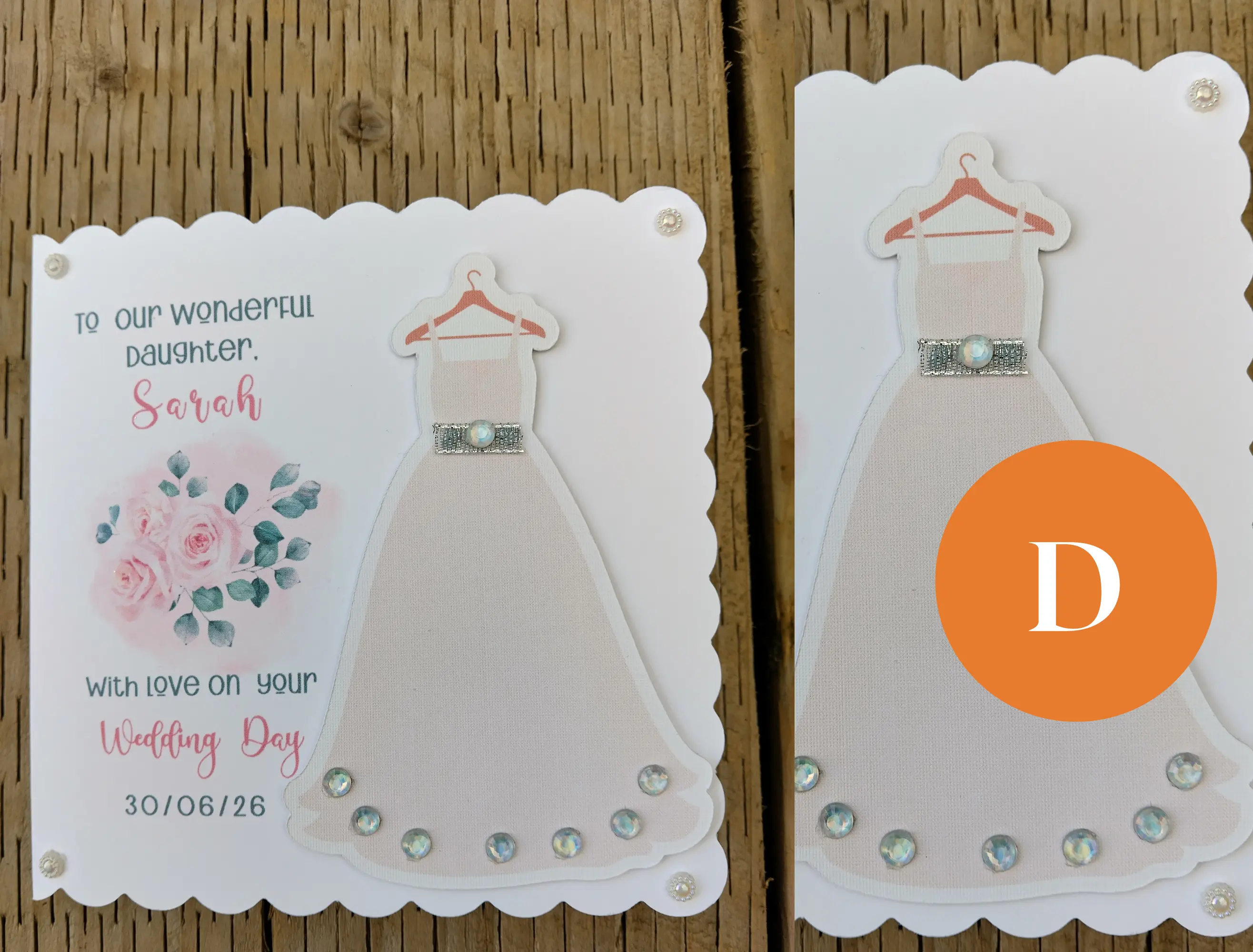 Personalised wedding card for daughter cut out dress