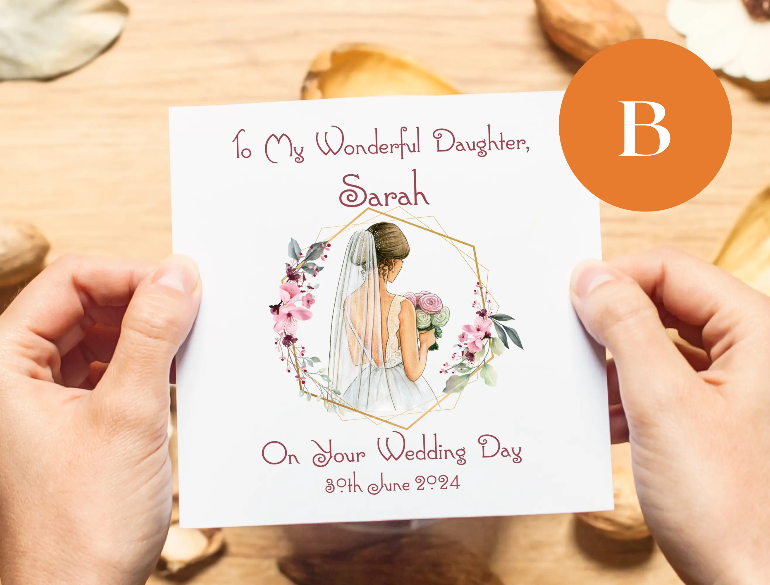 Personalised wedding card for daughter with brown hair romantic card