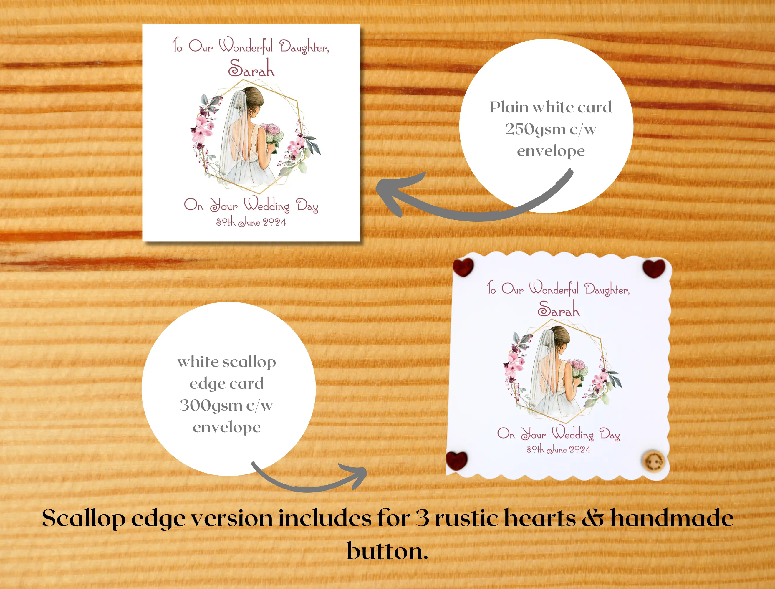 Personalised wedding card for daughter with brown hair romantic card