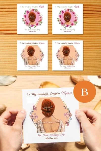 Personalised wedding card for daughter with red hair
