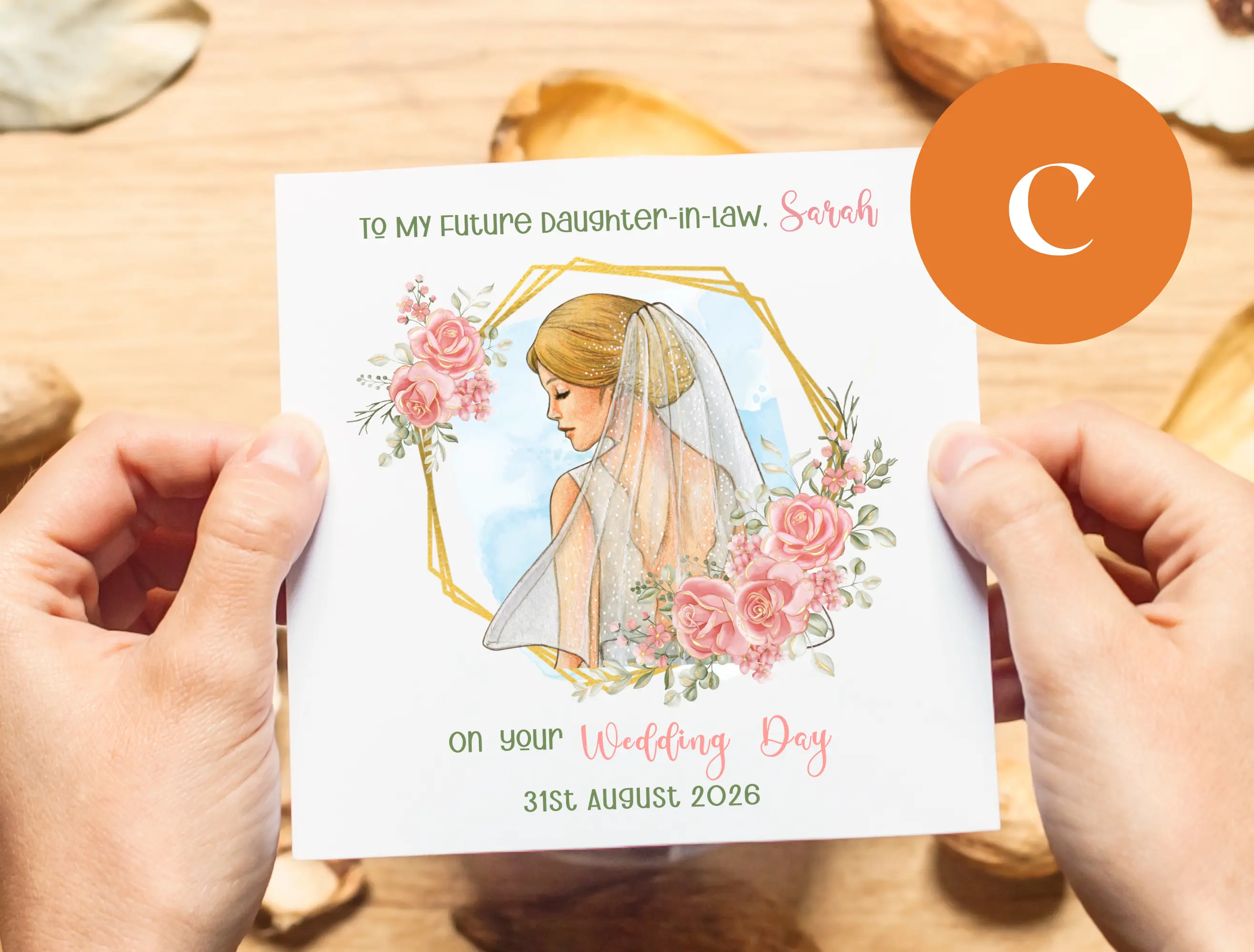 Personalised wedding card future daughter-in-law flowers