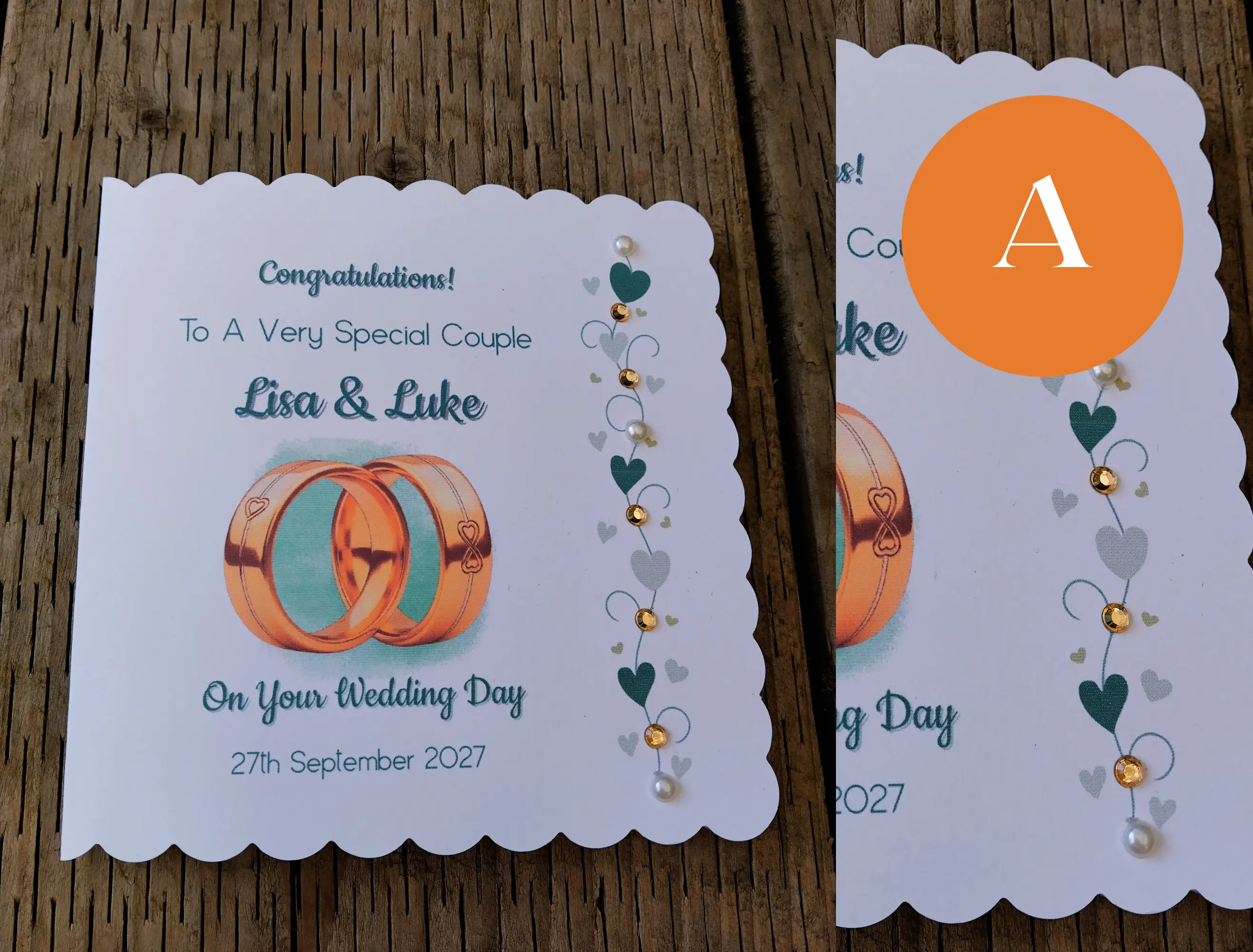 Personalised wedding card gold silver romantic rings