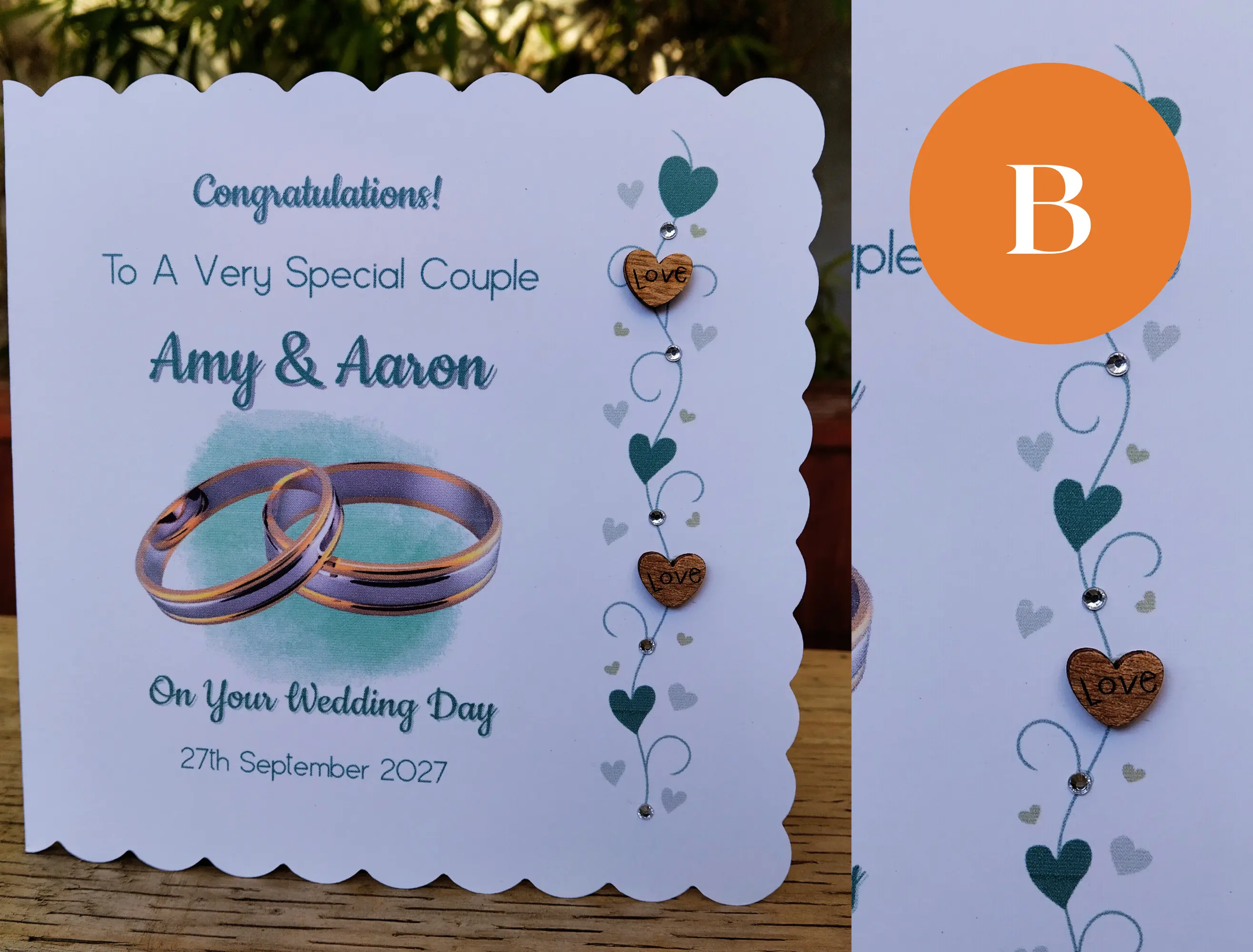 Personalised wedding card gold silver romantic rings