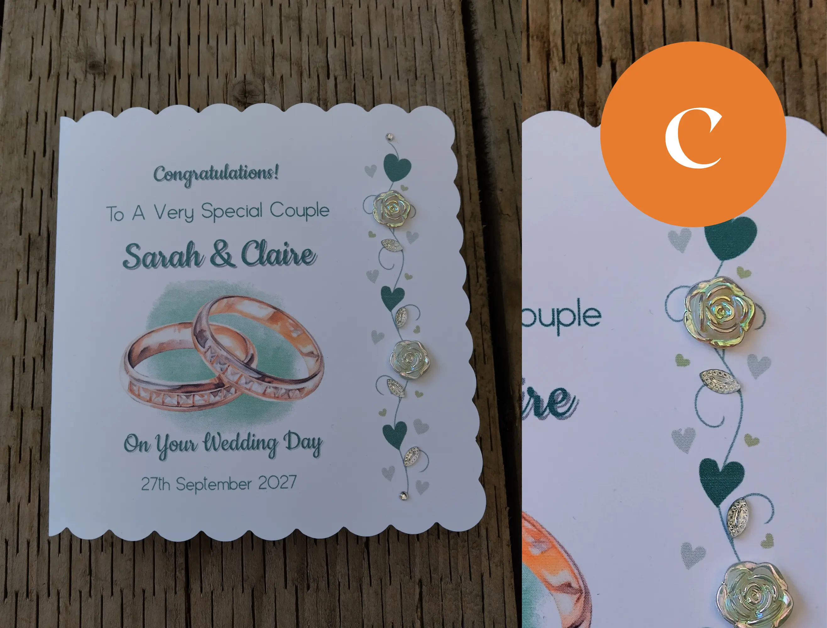 Personalised wedding card gold silver romantic rings