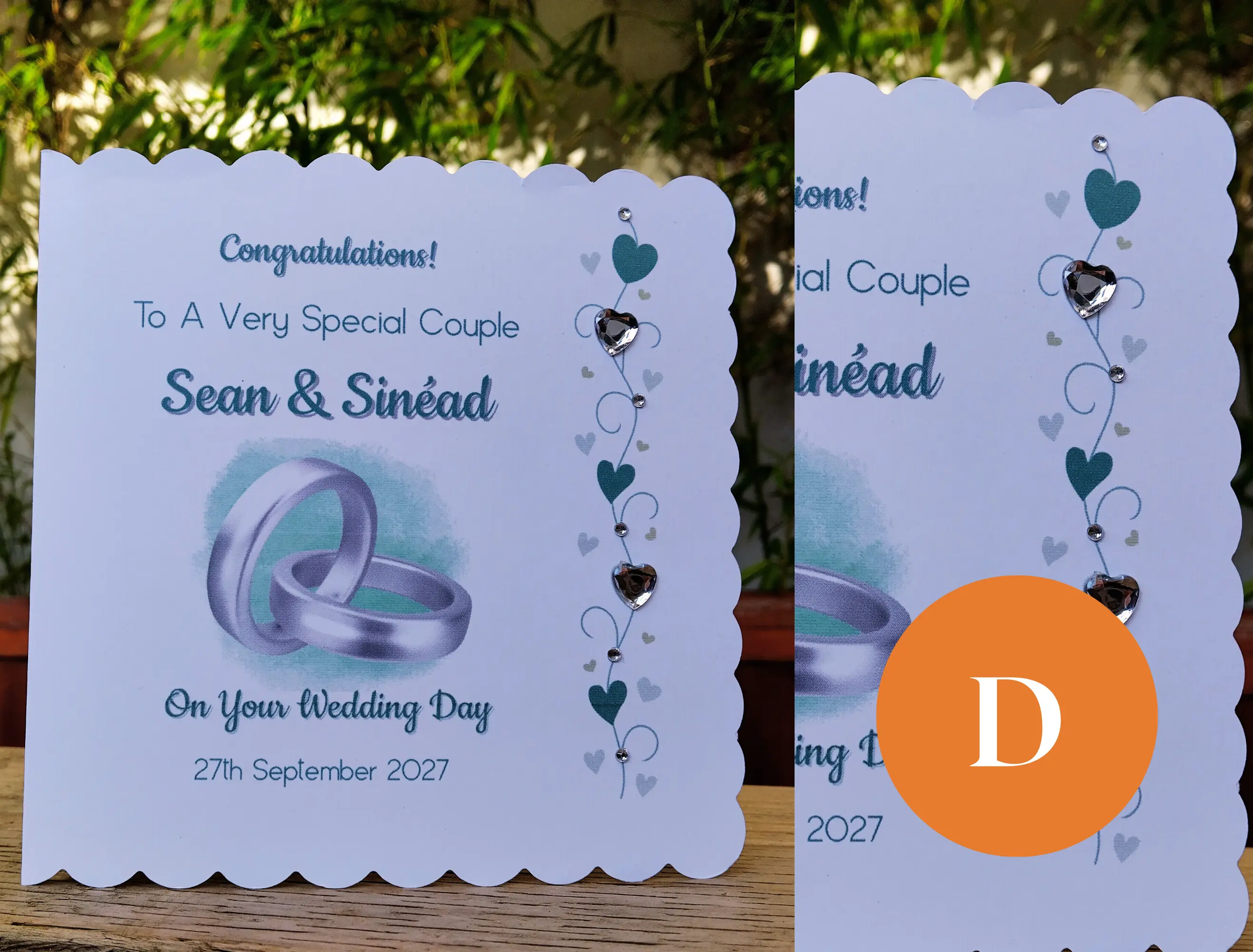 Personalised wedding card gold silver romantic rings