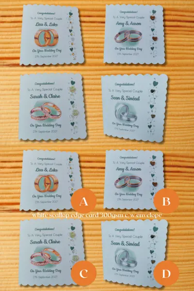 Personalised wedding card gold silver romantic rings