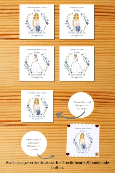 Personalised wedding card sister best friend cousin blue floral modern