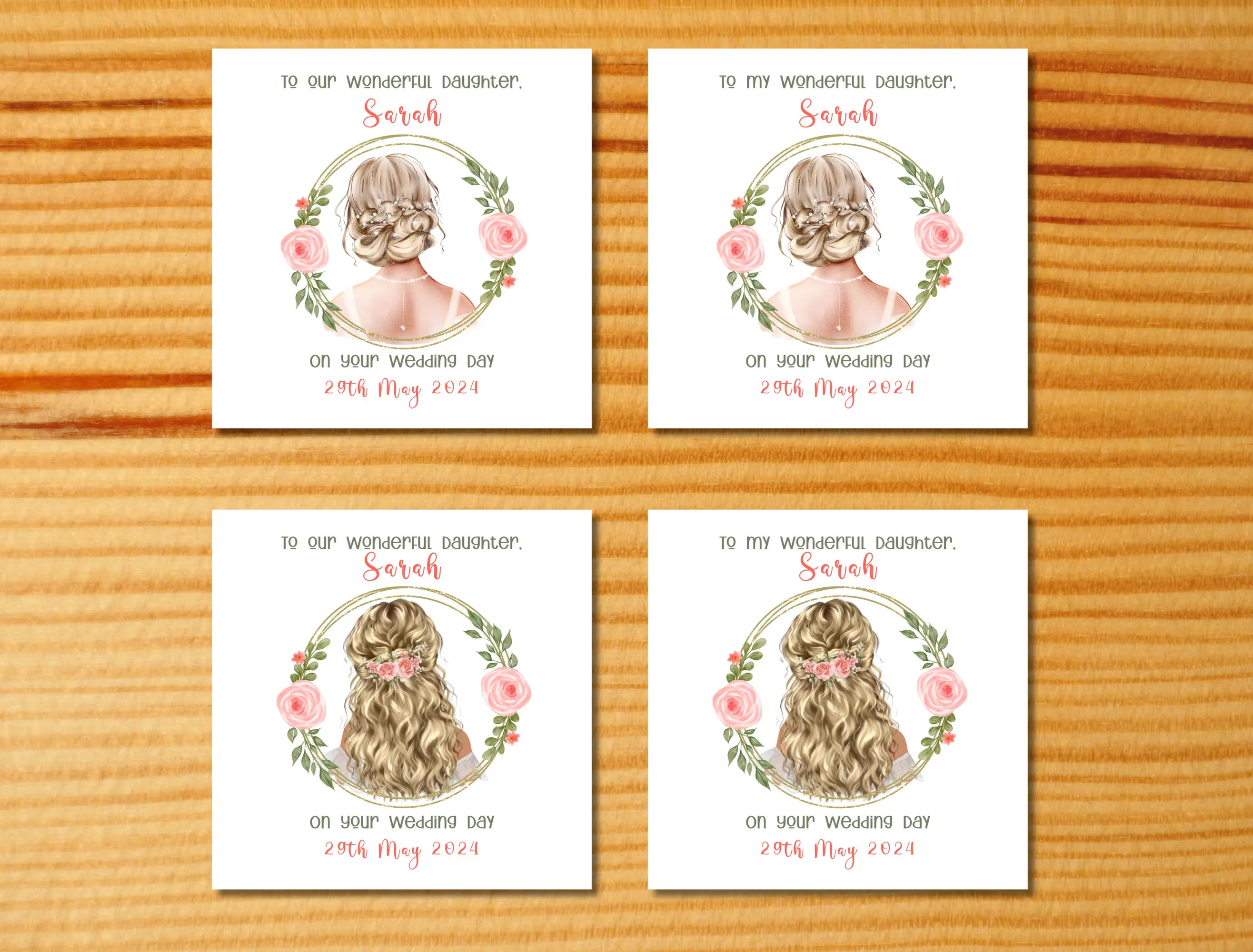 Wedding card for daughter with blonde hair romantic personalised card