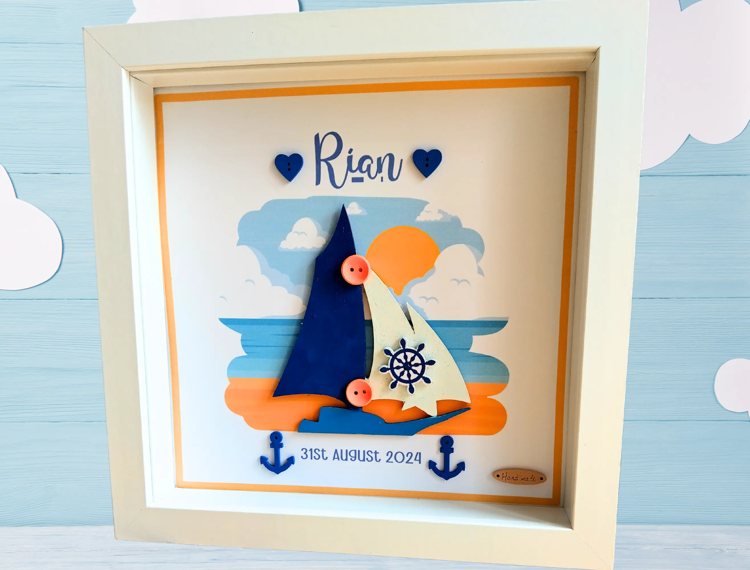 Custom baby frame boat with matching card