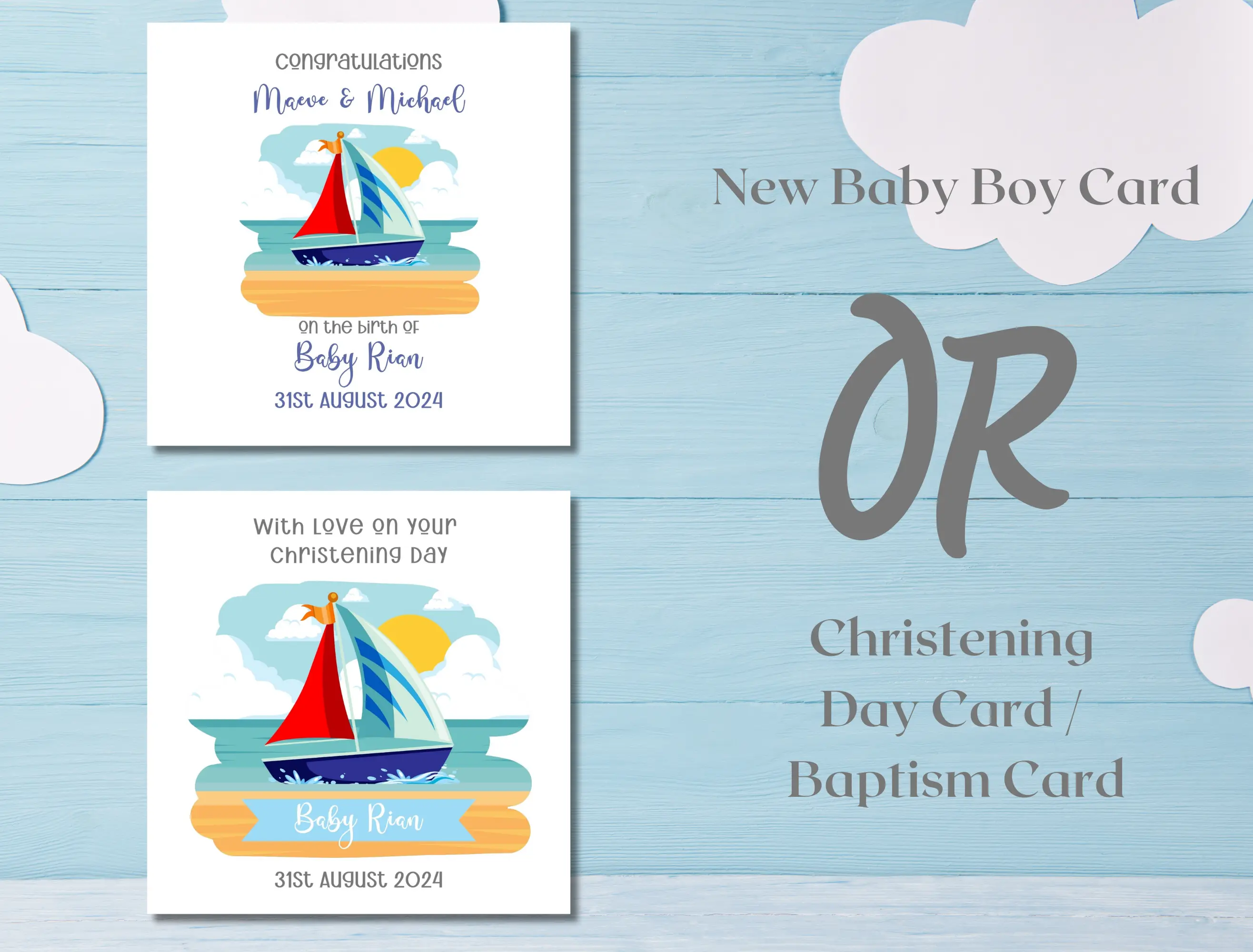 Custom baby frame boat with matching card