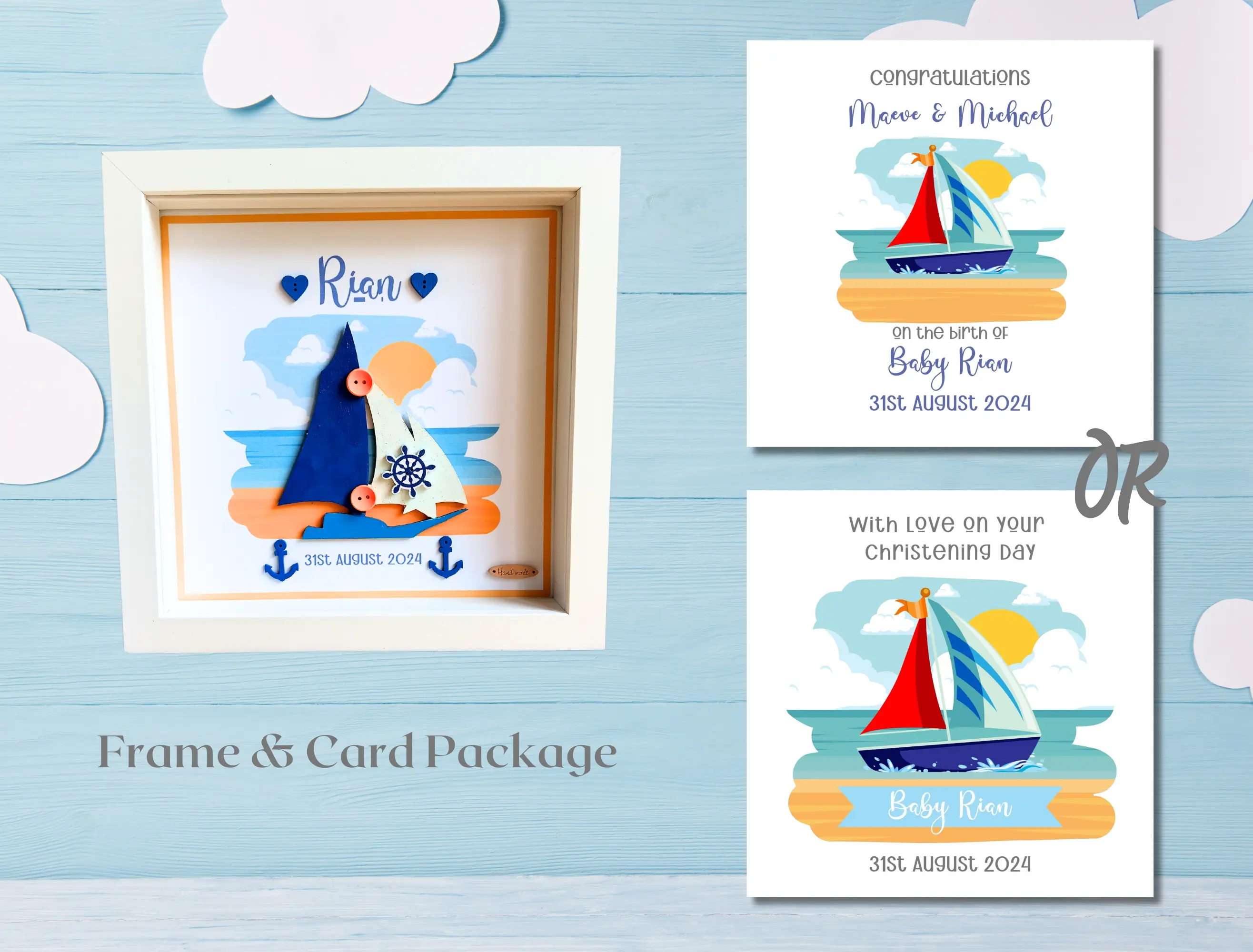 Custom baby frame boat with matching card