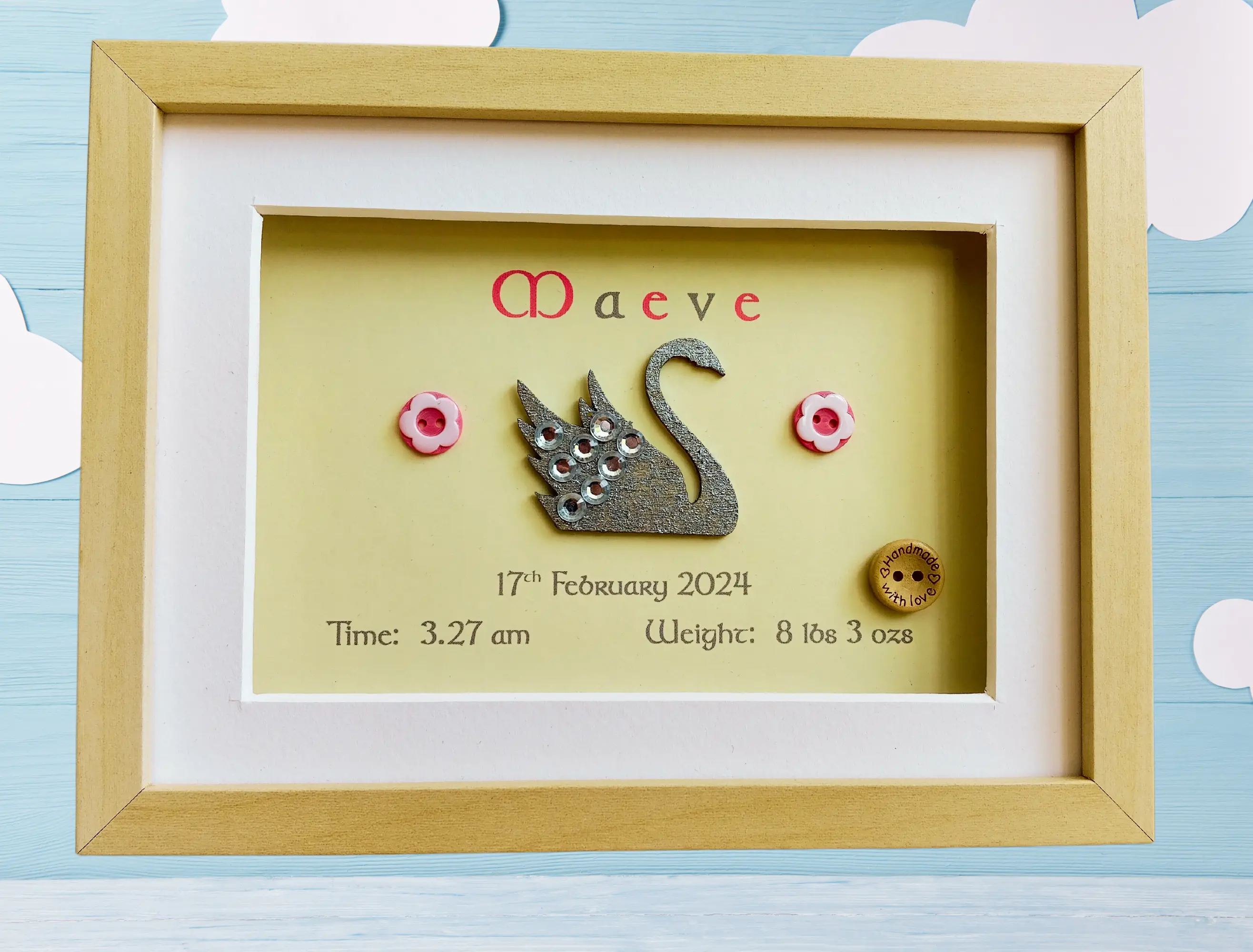 Custom baby girl frame with cute swan