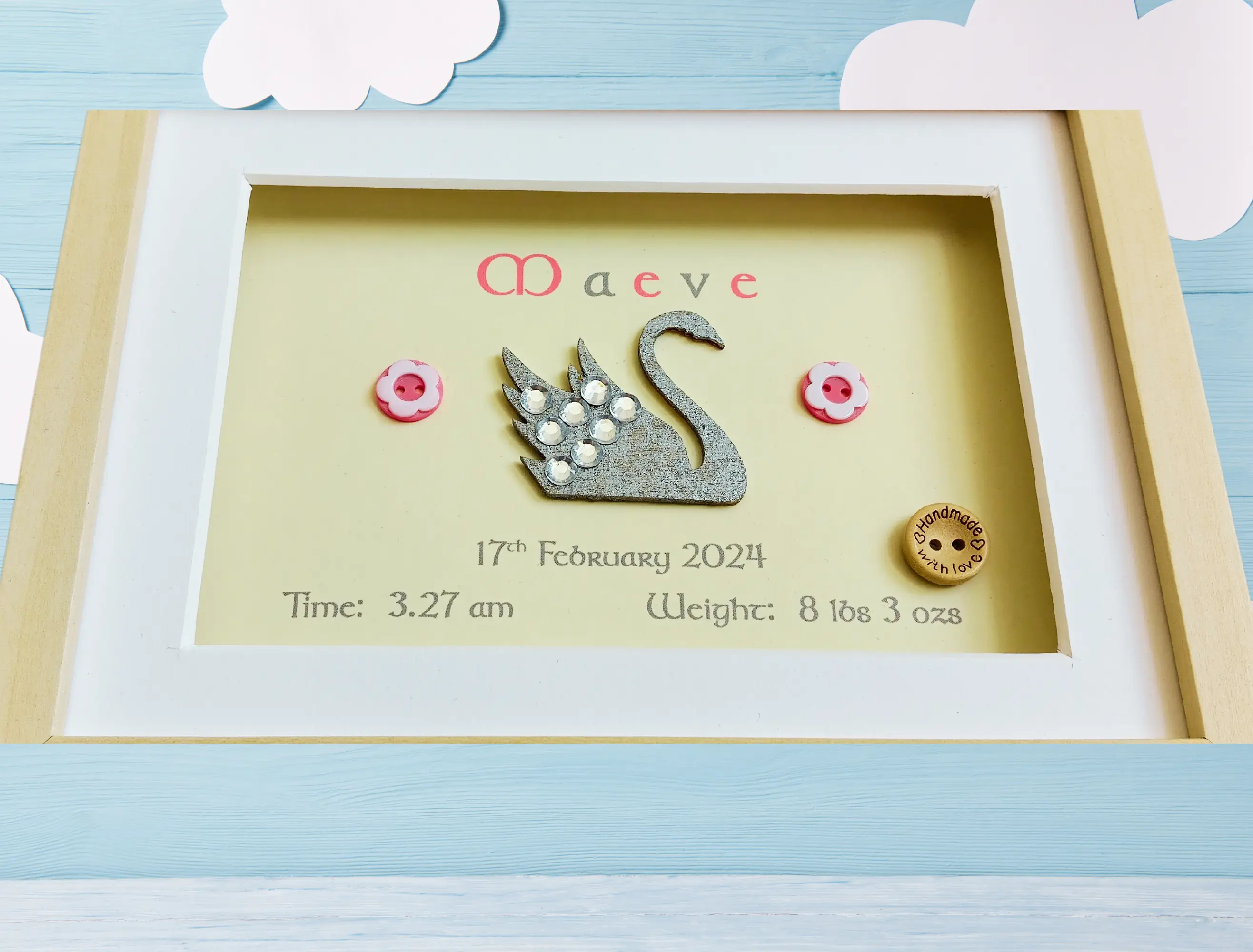 Custom baby girl frame with cute swan