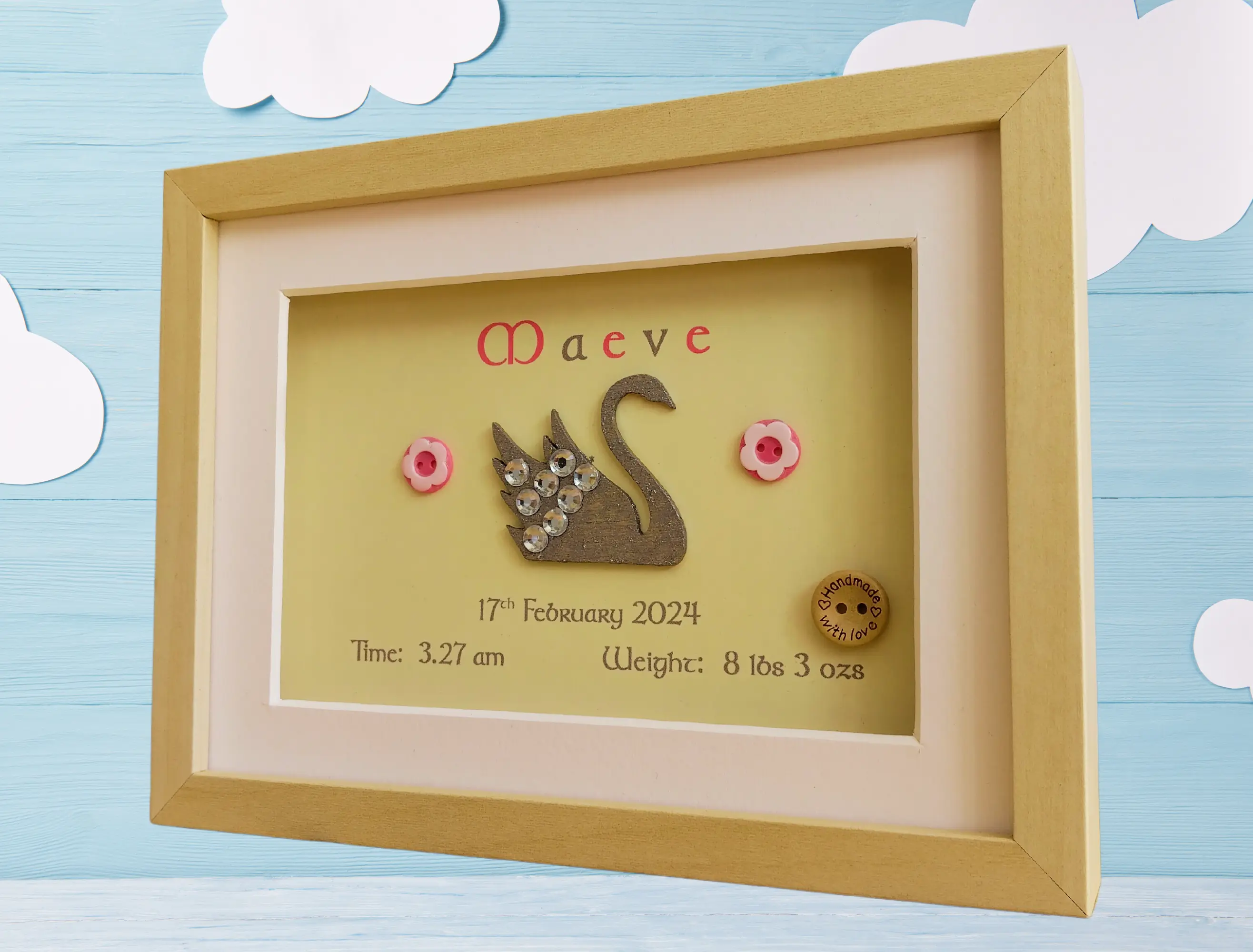 Custom baby girl frame with cute swan