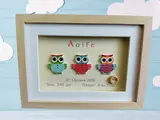 Cute baby girl owl frame personalised with name date weight