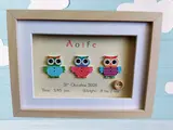 Cute baby girl owl frame personalised with name date weight