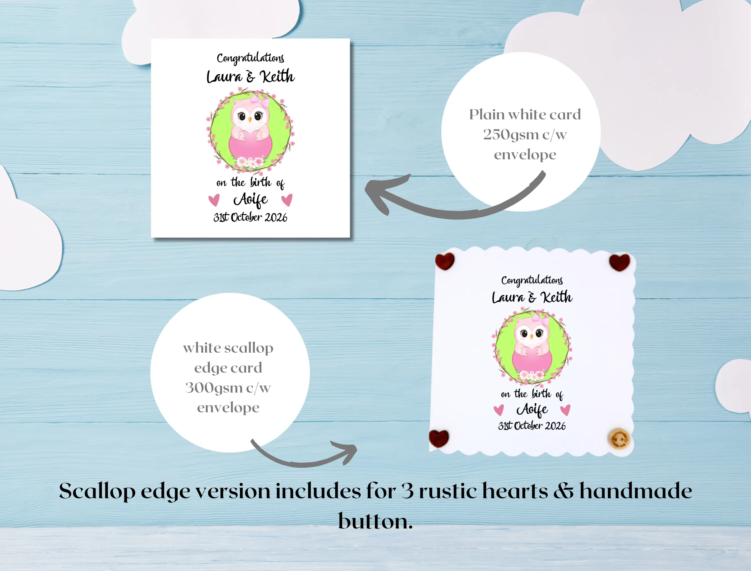 Cute baby girl owl frame personalised with name date weight