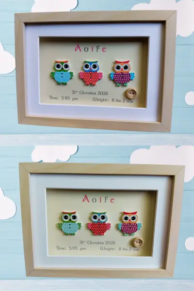 Cute baby girl owl frame personalised with name date weight