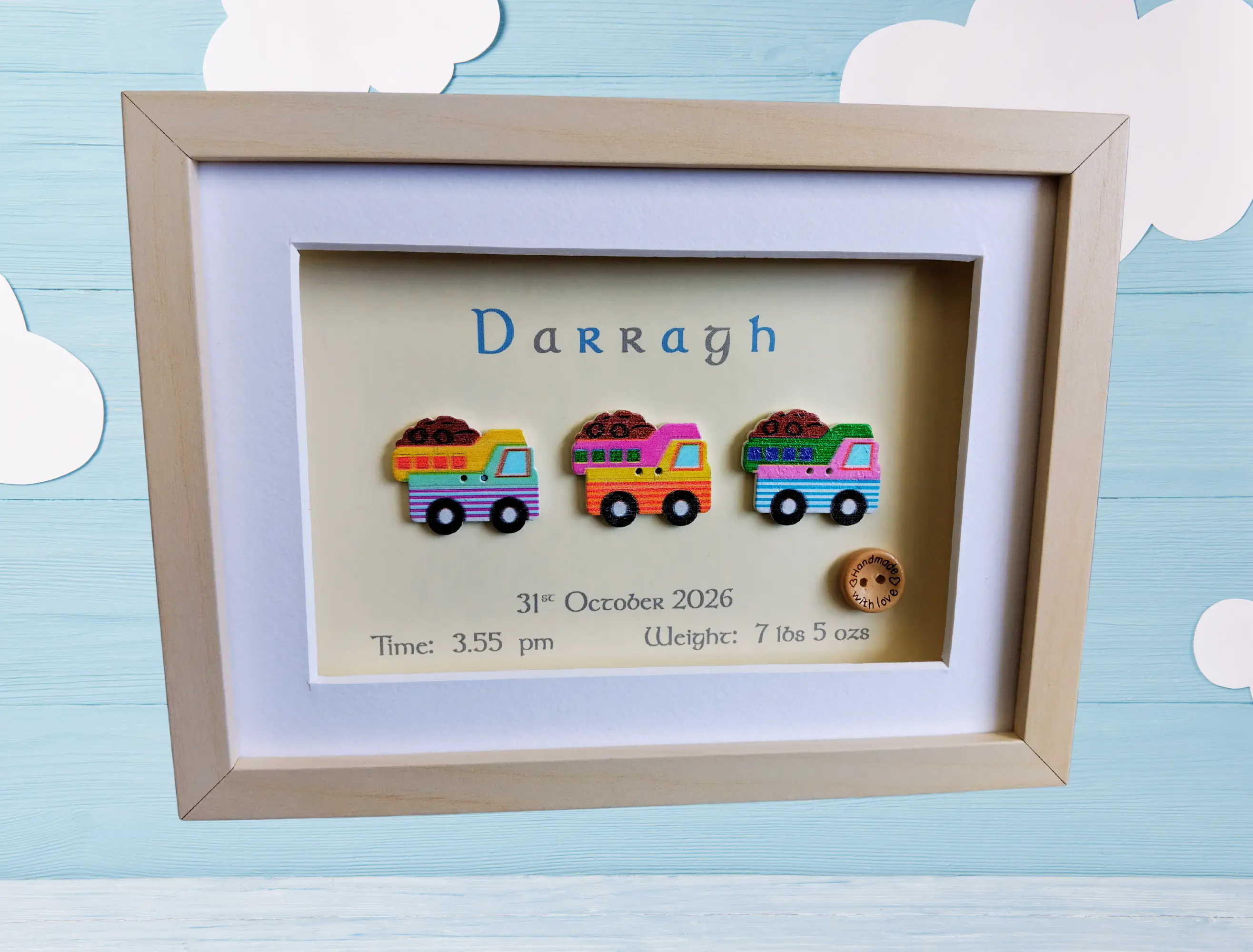 Cute personalised baby boy frame dumper trucks toys