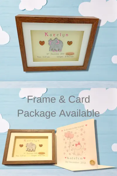 Cute personalised frame for baby girl in pink with elephant