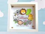 Jungle cute animals new baby personalised frame and card