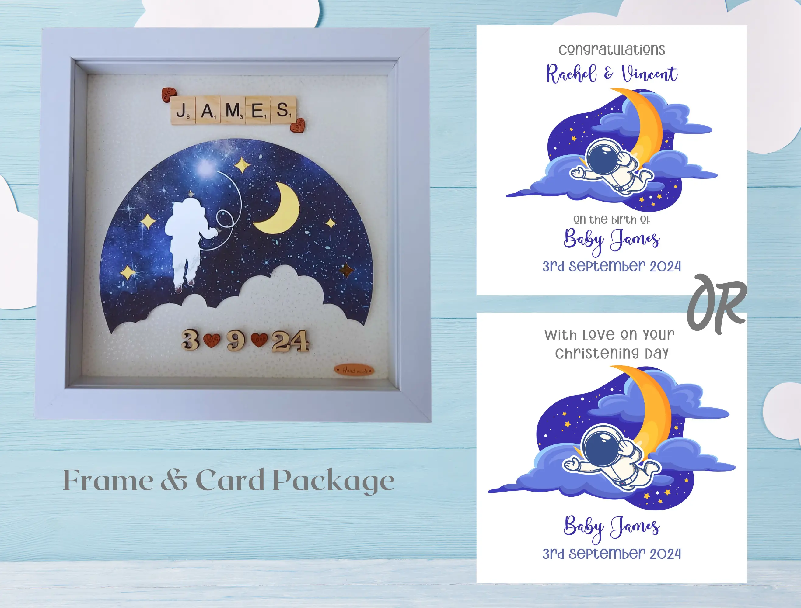 Personalised astranout moon stars space theme frame