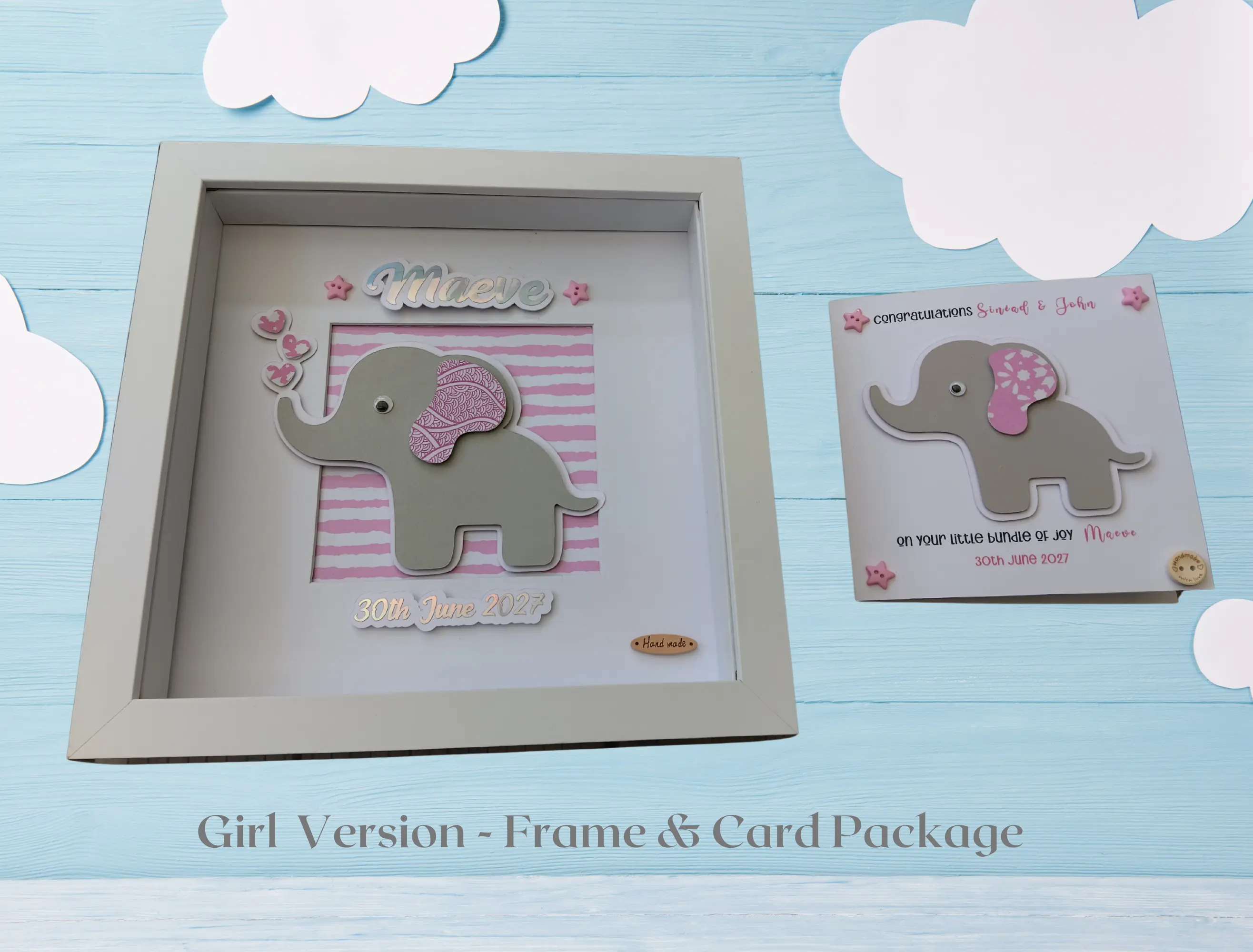 Personalised baby frame cute elephant cutout stars hearts